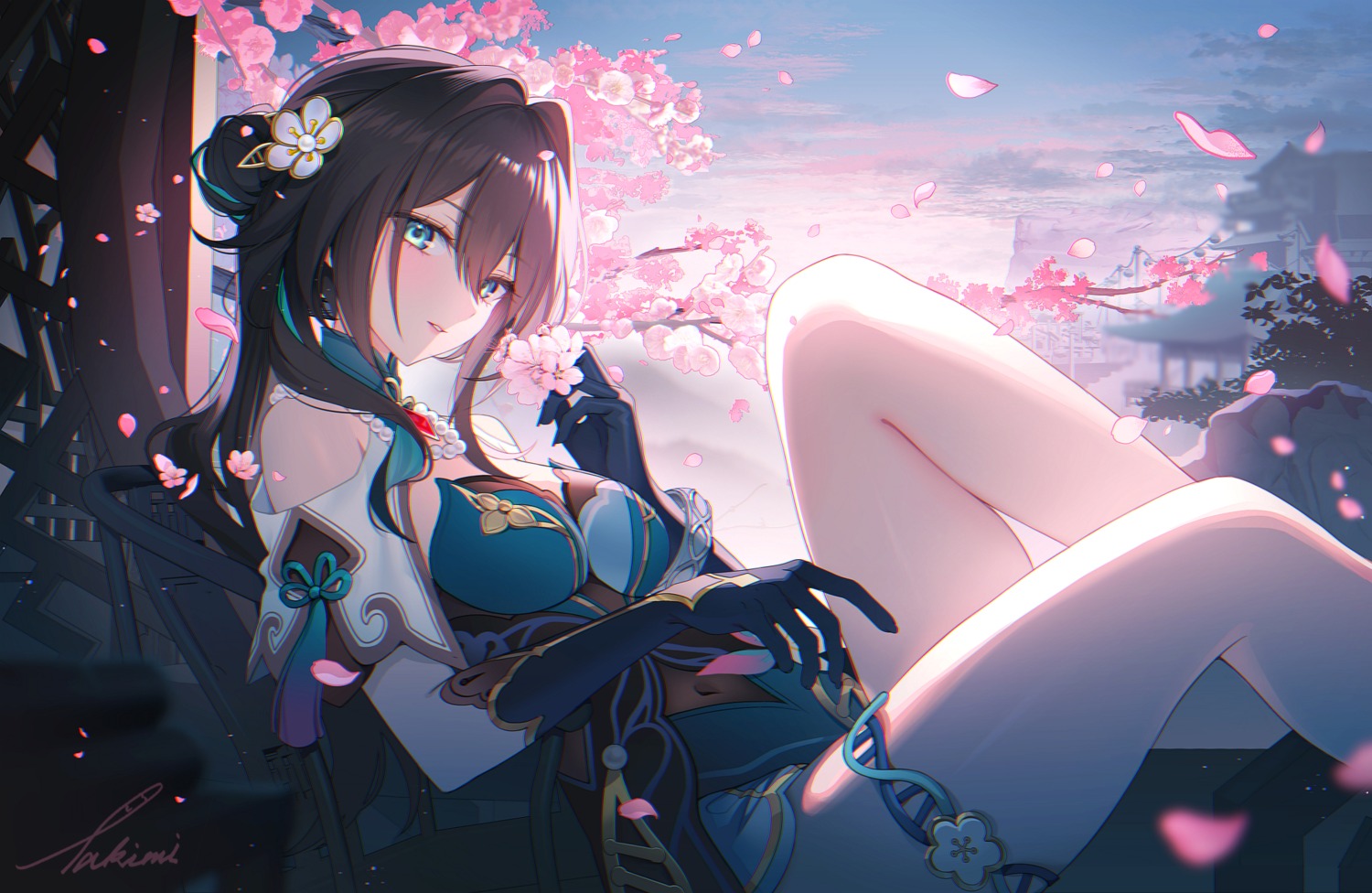 asian_clothes, garter, honkai:_star_rail, no_bra, ruan_mei, see_through, takimi