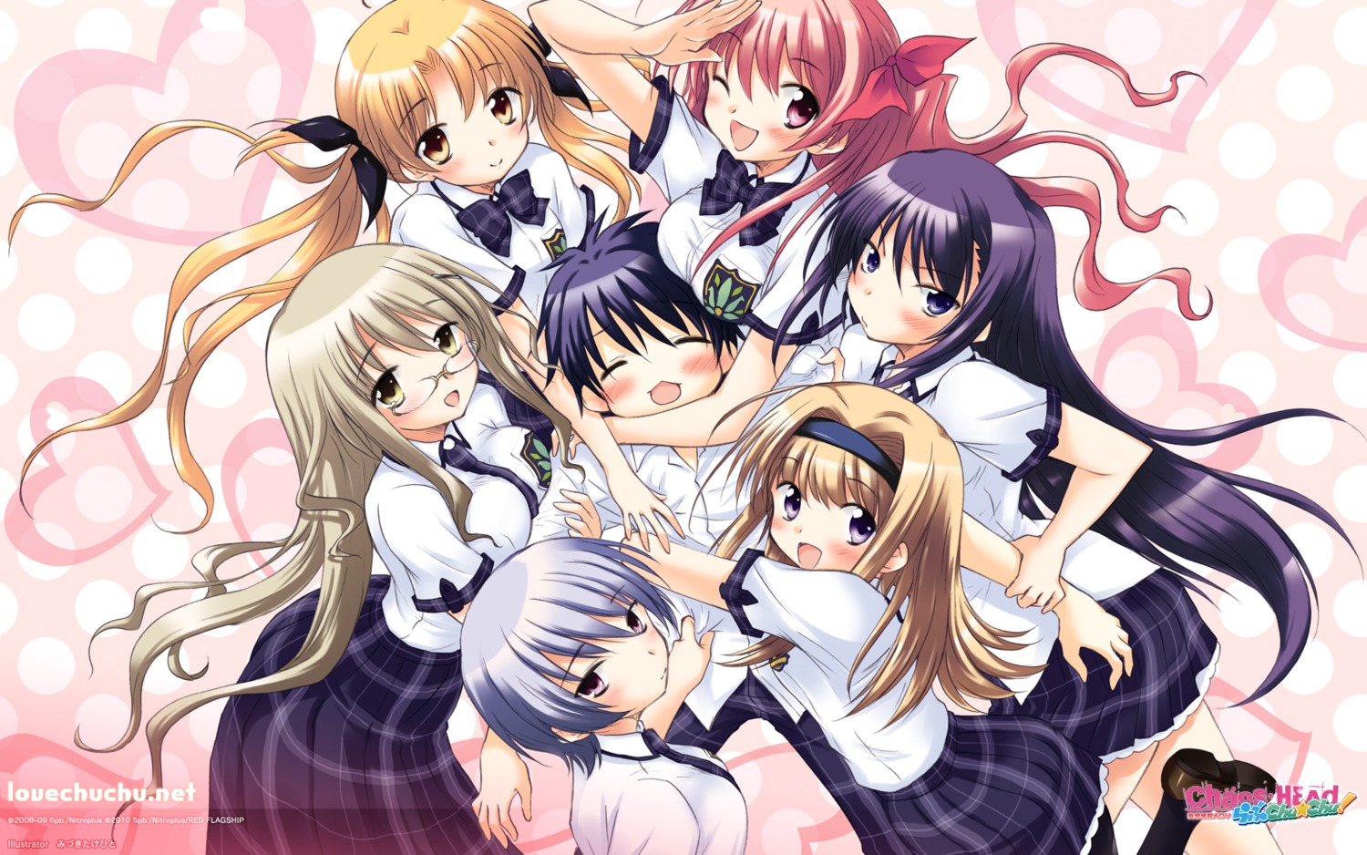 aoi_sena, chaos;head, chibi, kishimoto_ayase, kusunoki_yua, megane, mizuki_takehito, nishijou_nanami