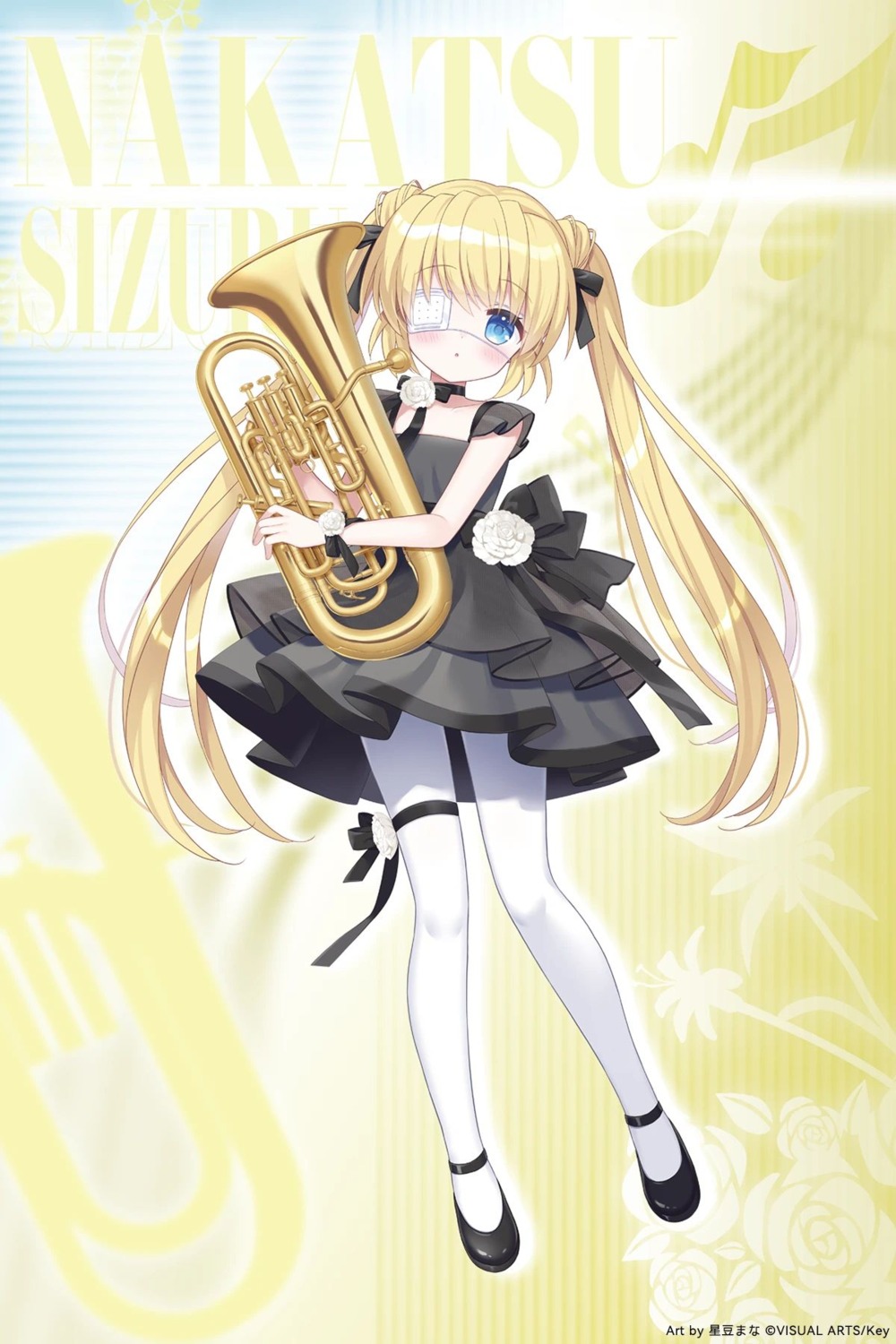 dress, eyepatch, garter, hoshimame_mana, key, nakatsu_shizuru, pantyhose, rewrite