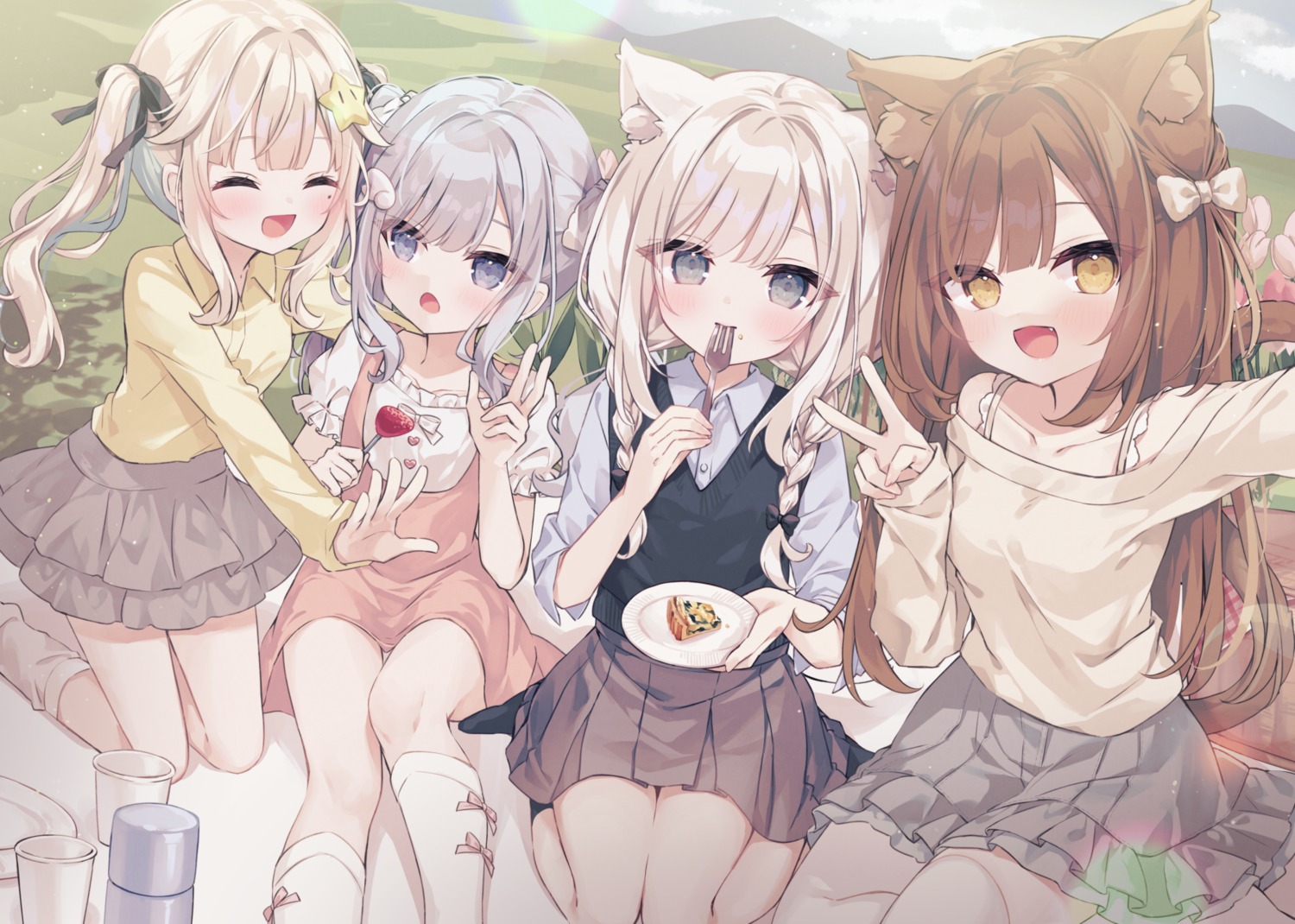 animal_ears, ao_(hoshi), cream, dress, hoshi, inumimi, kohaku_(hoshi), mashiro_(hoshi)
