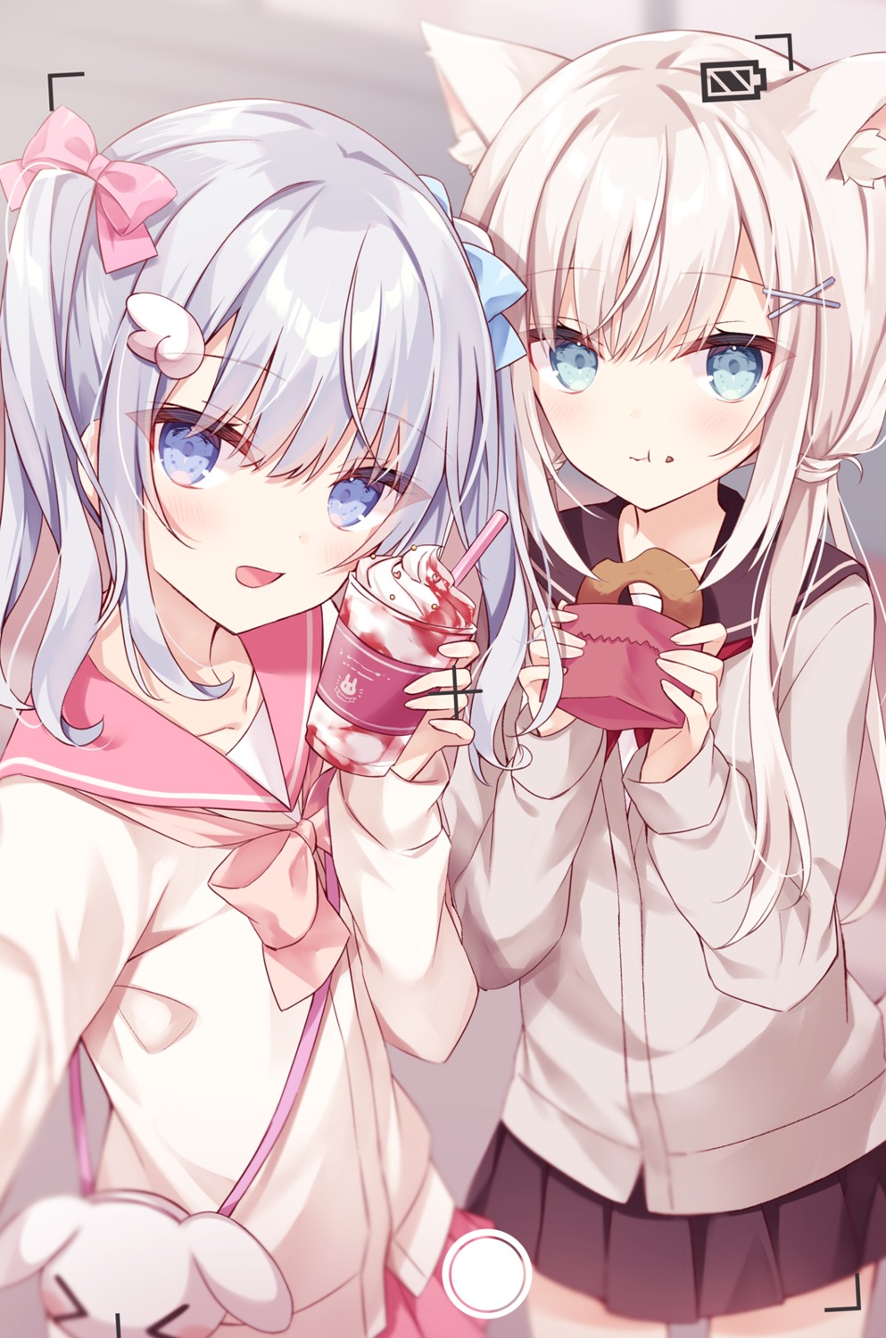 animal_ears, ao_(hoshi), cream, hoshi, inumimi, mashiro_(hoshi), seifuku, selfie