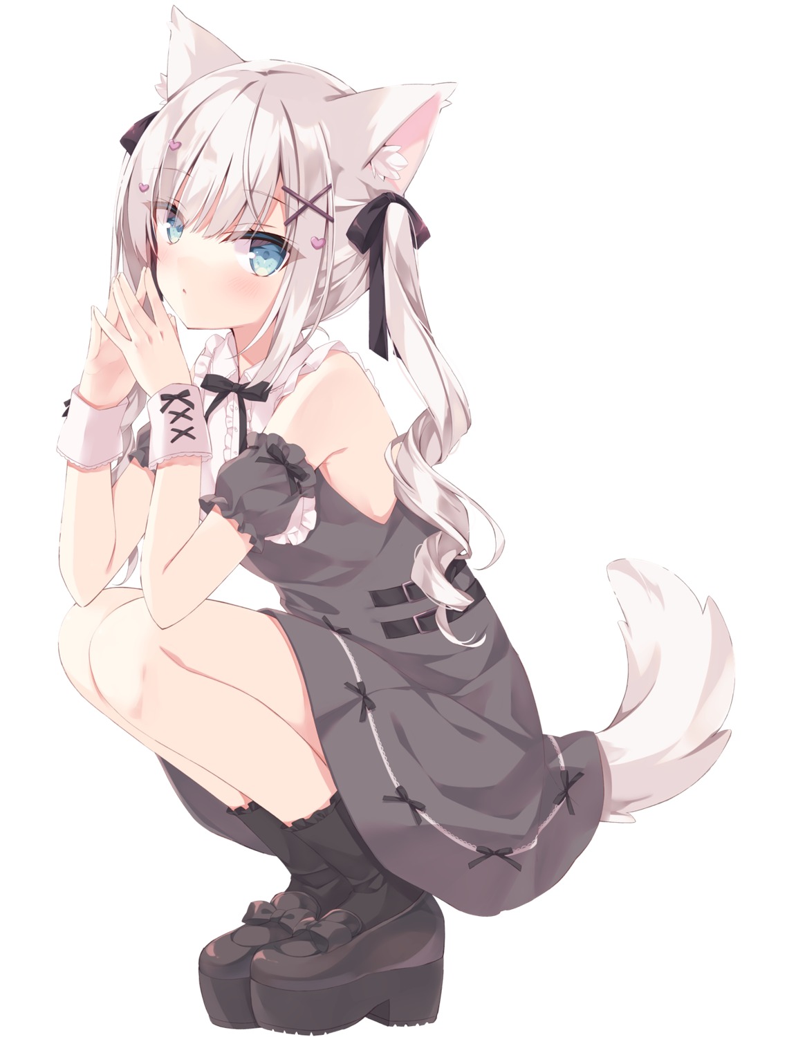 animal_ears, dress, hoshi, inumimi, mashiro_(hoshi), skirt_lift, tail