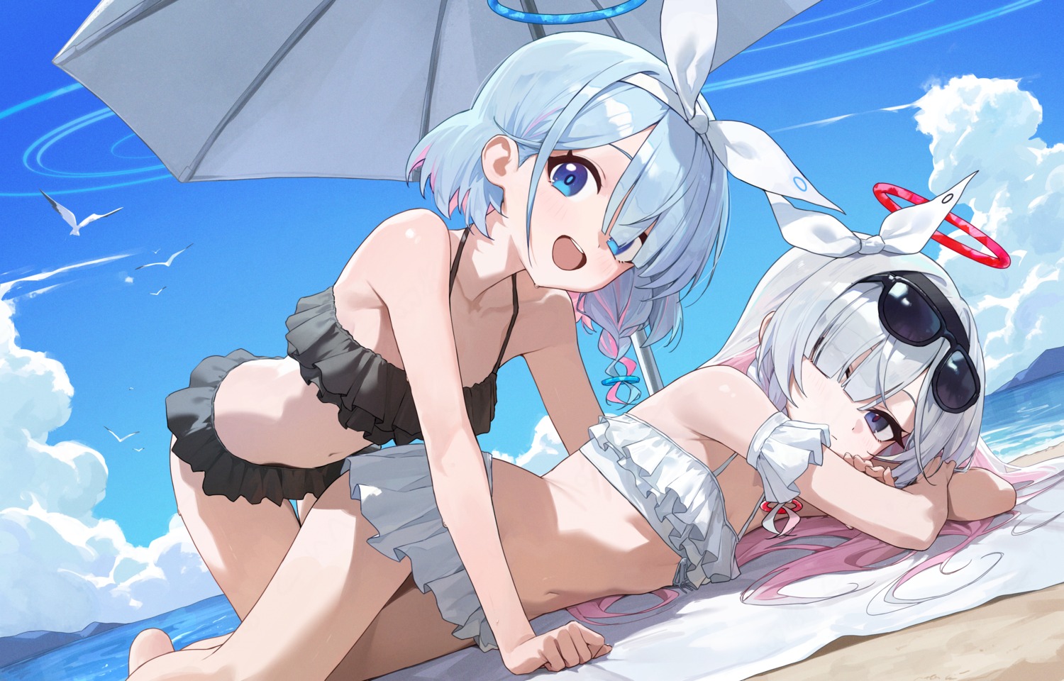 arona_(blue_archive), bikini, blue_archive, halo, megane, plana_(blue_archive), swimsuits, toi1et_paper
