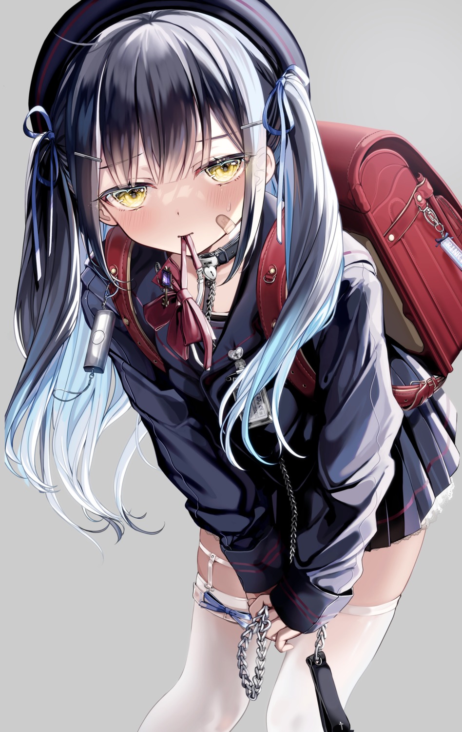 bandaid, garter, kudou_rinri, seifuku, stockings, thighhighs, yunmi
