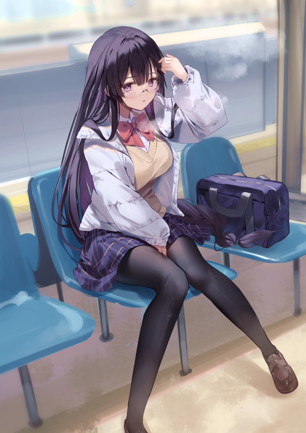 chiro_(norishiro_michiro), megane, pantyhose, seifuku, sweater