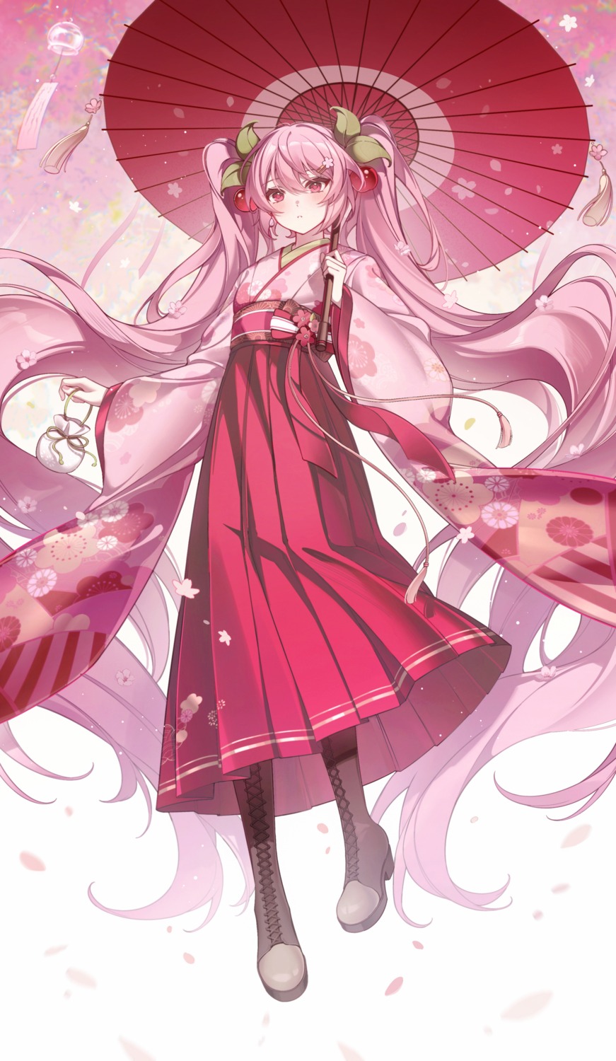 hatsune_miku, japanese_clothes, kanvien, sakura_miku, umbrella, vocaloid