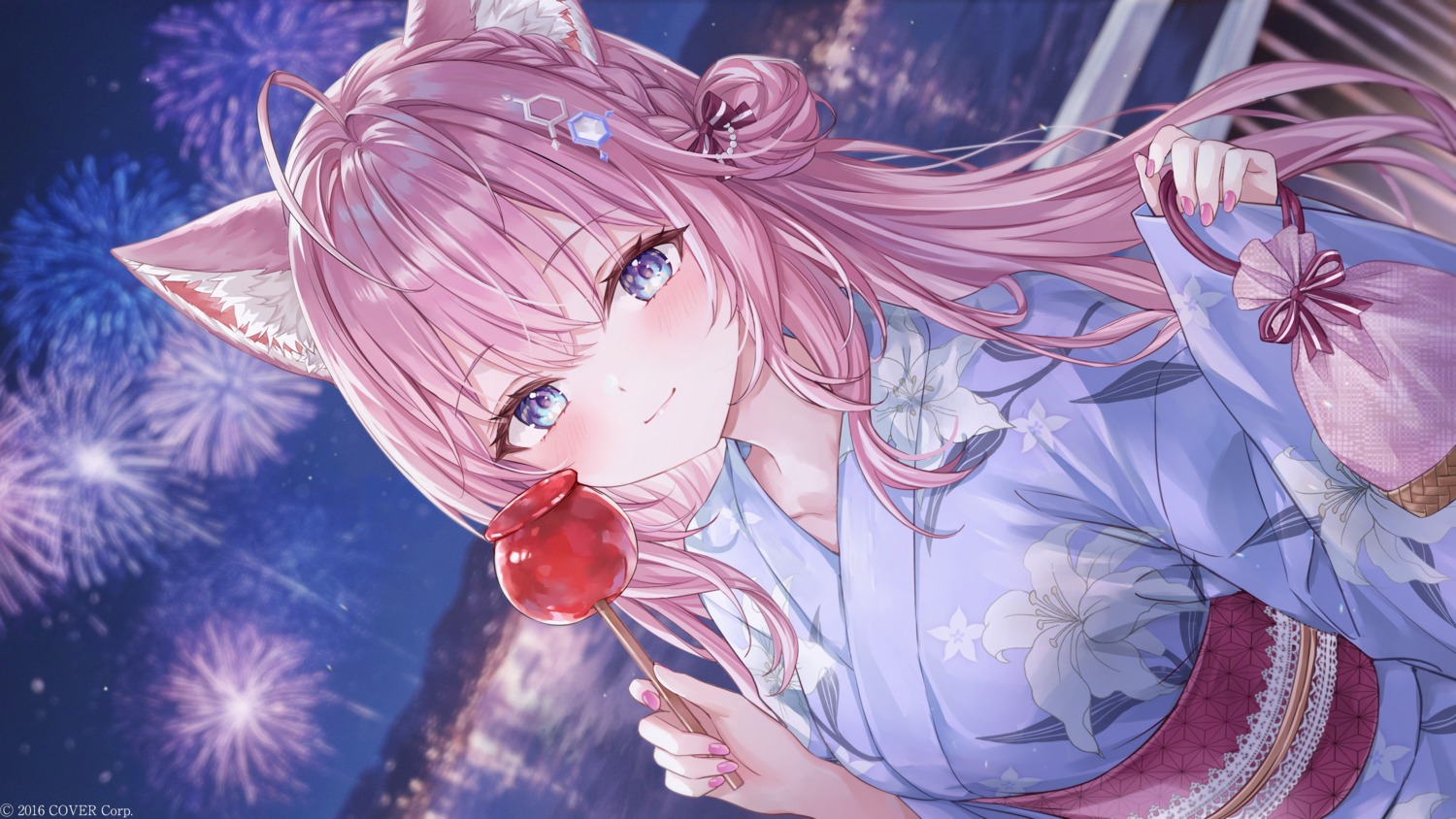 animal_ears, hakui_koyori, hige_neko, hololive, wallpaper, yukata