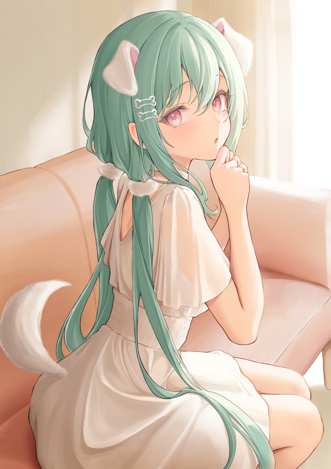 animal_ears, ass, dress, huziko, inumimi, mia_whitlock, see_through, summer_dress, tail, tantei_wa_mou_shindeiru.