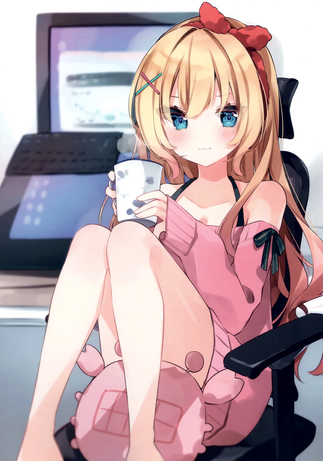 dress, indie_virtual_youtuber, kani_biimu_(vtuber), no_name, pirose, skirt_lift, sweater