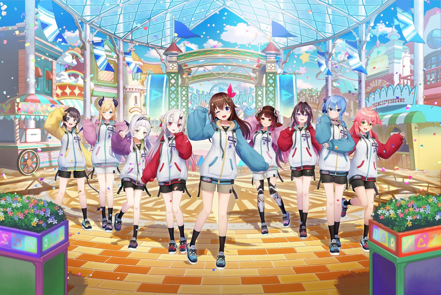 azki_(hololive), hololive, horns, hoshimachi_suisei, murasaki_shion, nakiri_ayame, oozora_subaru, pointy_ears