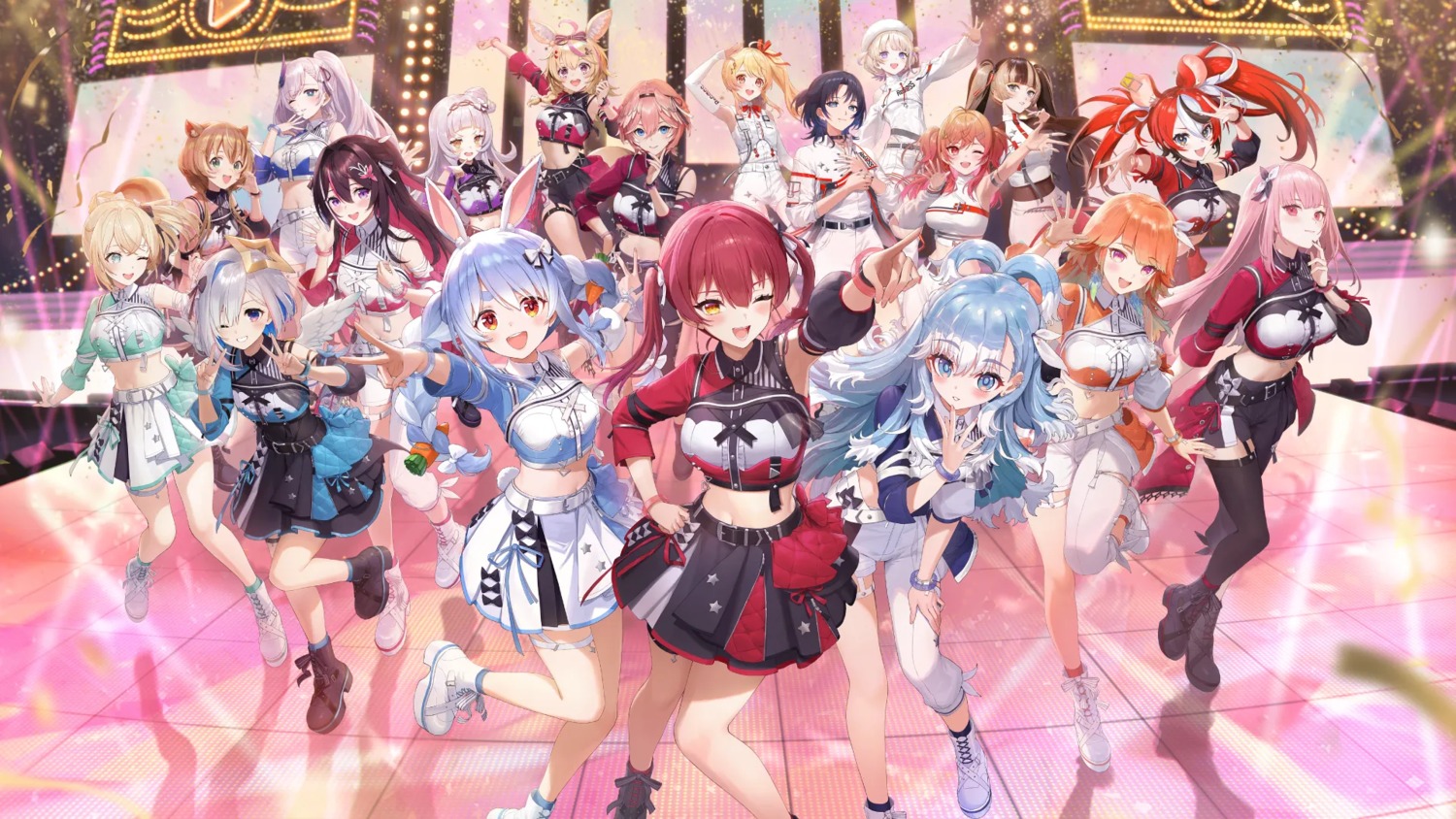 amane_kanata, angel, animal_ears, ayunda_risu, azki_(hololive), bunny_ears, garter, hakos_baelz