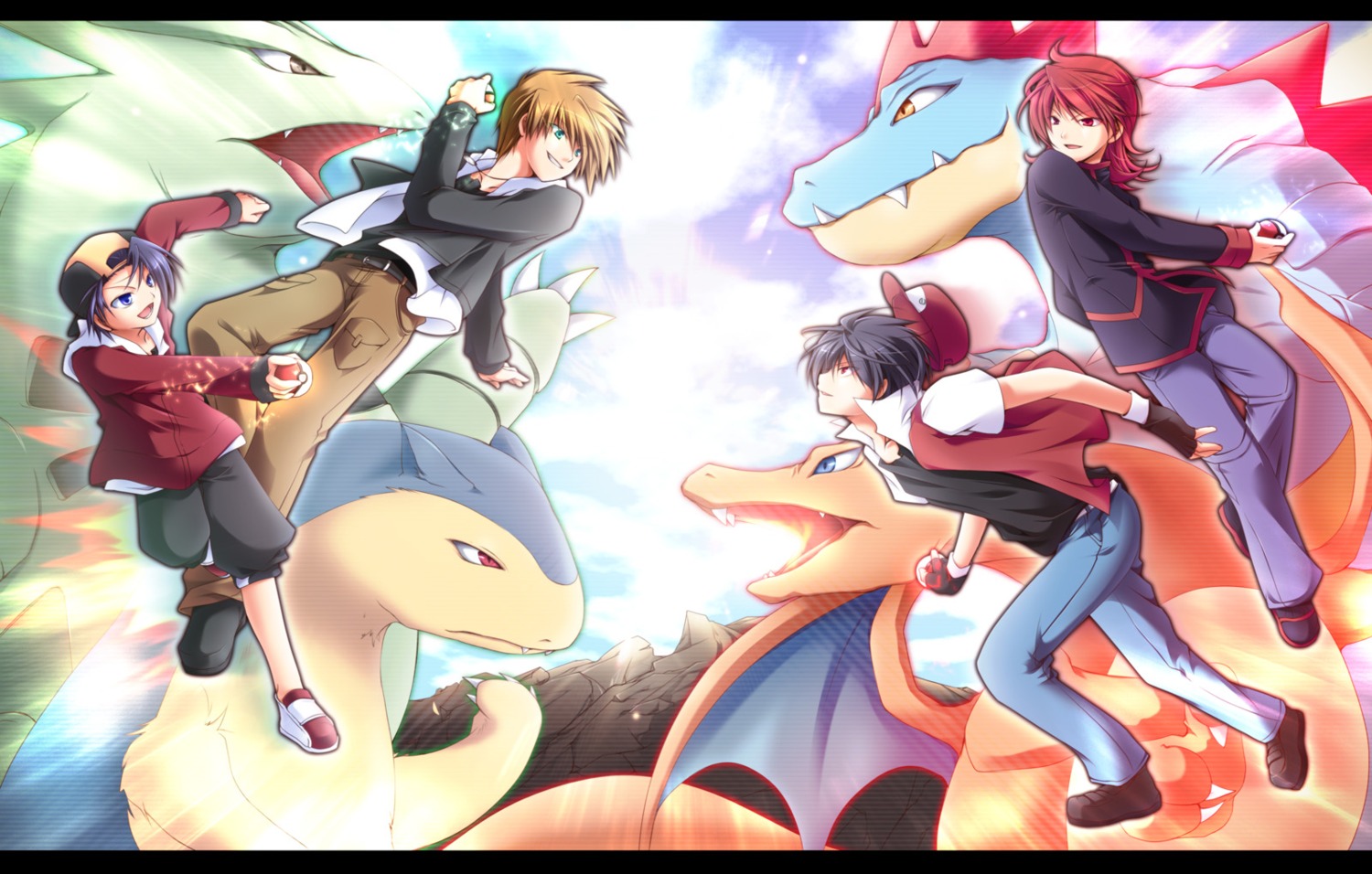 charizard, feraligatr, hibiki_(pokemon), male, mao_(core), monster, ookido_green_(pokemon), pokemon