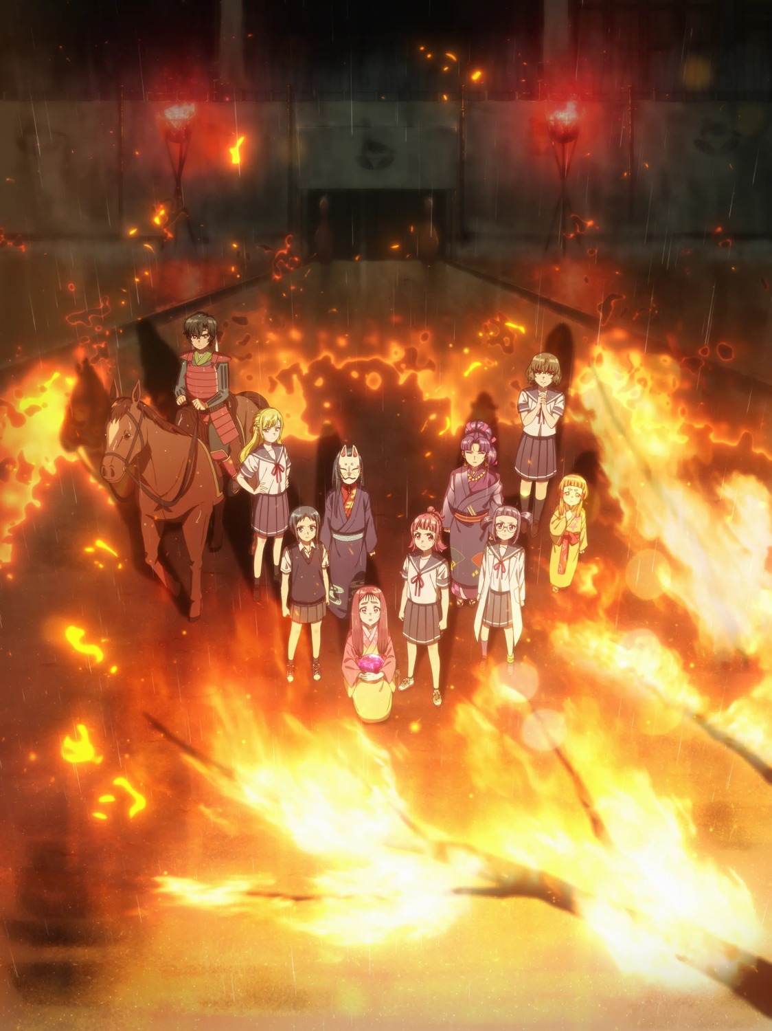 akebi_(turkey!), anzu_(turkey!), armor, godai_rina, ichinose_sayuri, kimono, megane, mitaka_nozomi