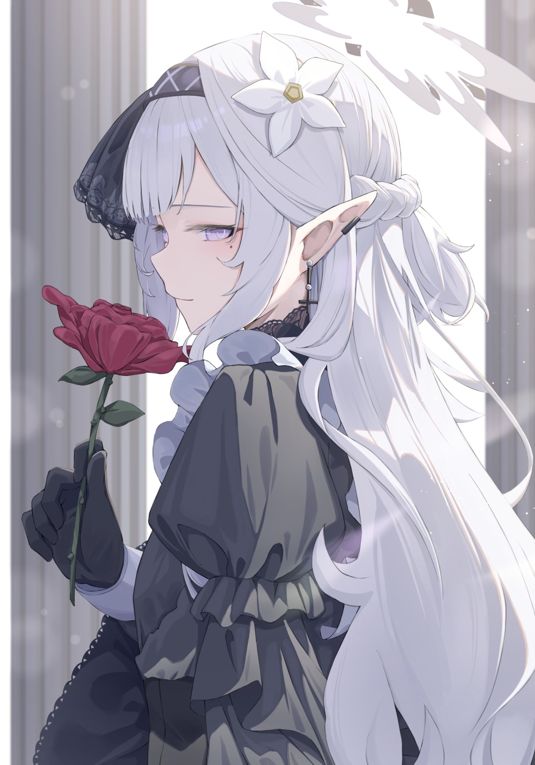 akeboshi_himari, blue_archive, gothic_lolita, halo, heimu_(heim_kstr), lolita_fashion, pointy_ears