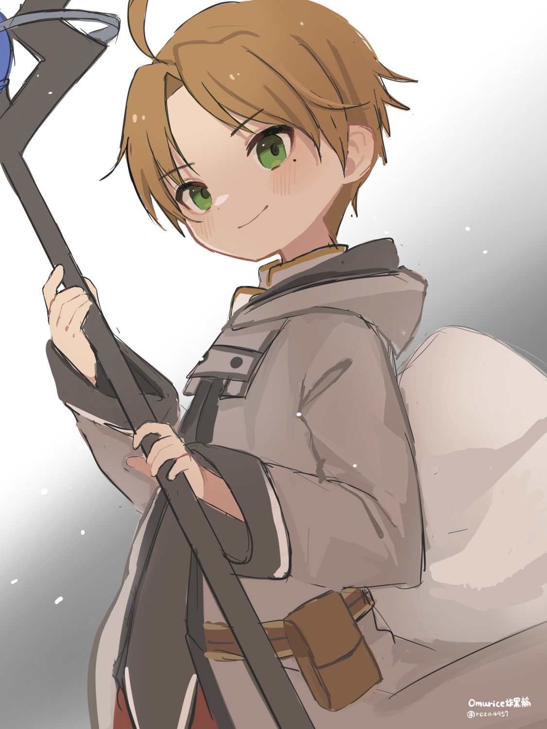 male, mushoku_tensei, omurice_(artist), rudeus_greyrat, sketch, weapon