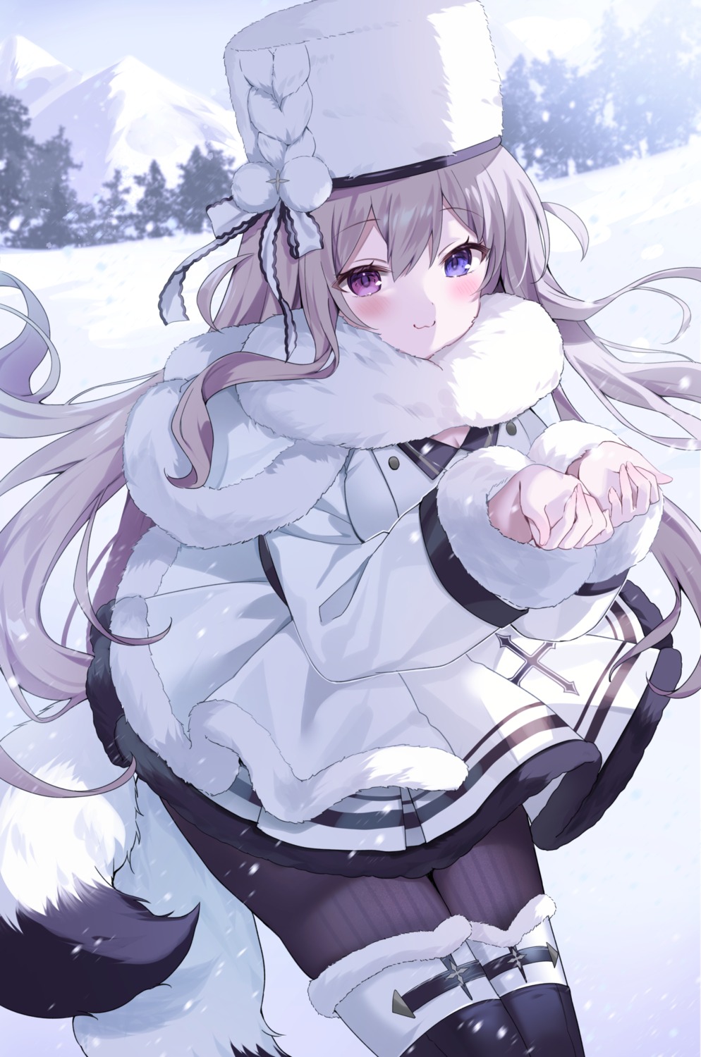azur_lane, cleavage, heterochromia, moeko, murmansk_(azur_lane), pantyhose, skirt_lift, tail