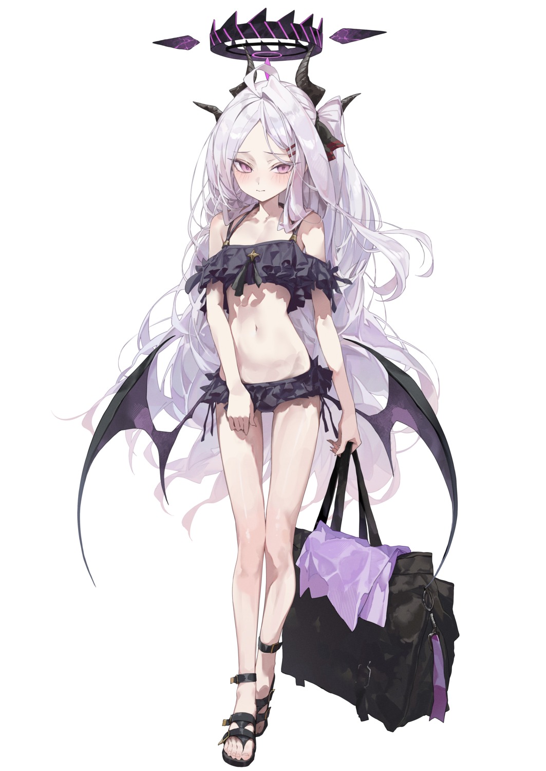 bikini, blue_archive, devil, halo, horns, pepq, sorasaki_hina, swimsuits, wings