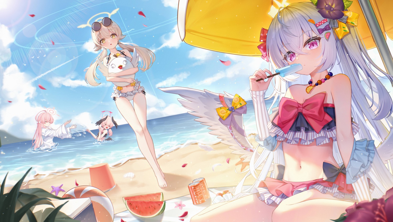 ajitani_hifumi, angel, bikini, bikini_top, blue_archive, dress_shirt, halo, megane