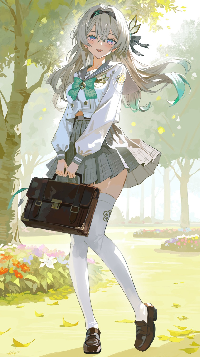 firefly, honkai:_star_rail, seifuku, skirt_lift, thighhighs, yumeno_yume
