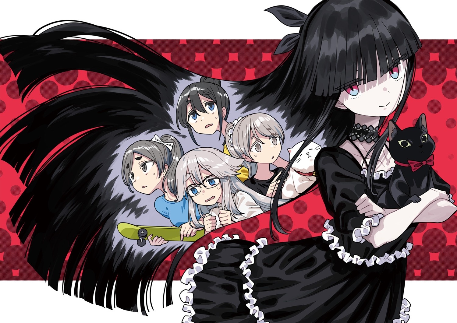 akiyama_haruno, amamiya_satsuki_(mono), dress, kiriyama_an, kurokuma_torayo, megame, megane, mono_(afro)