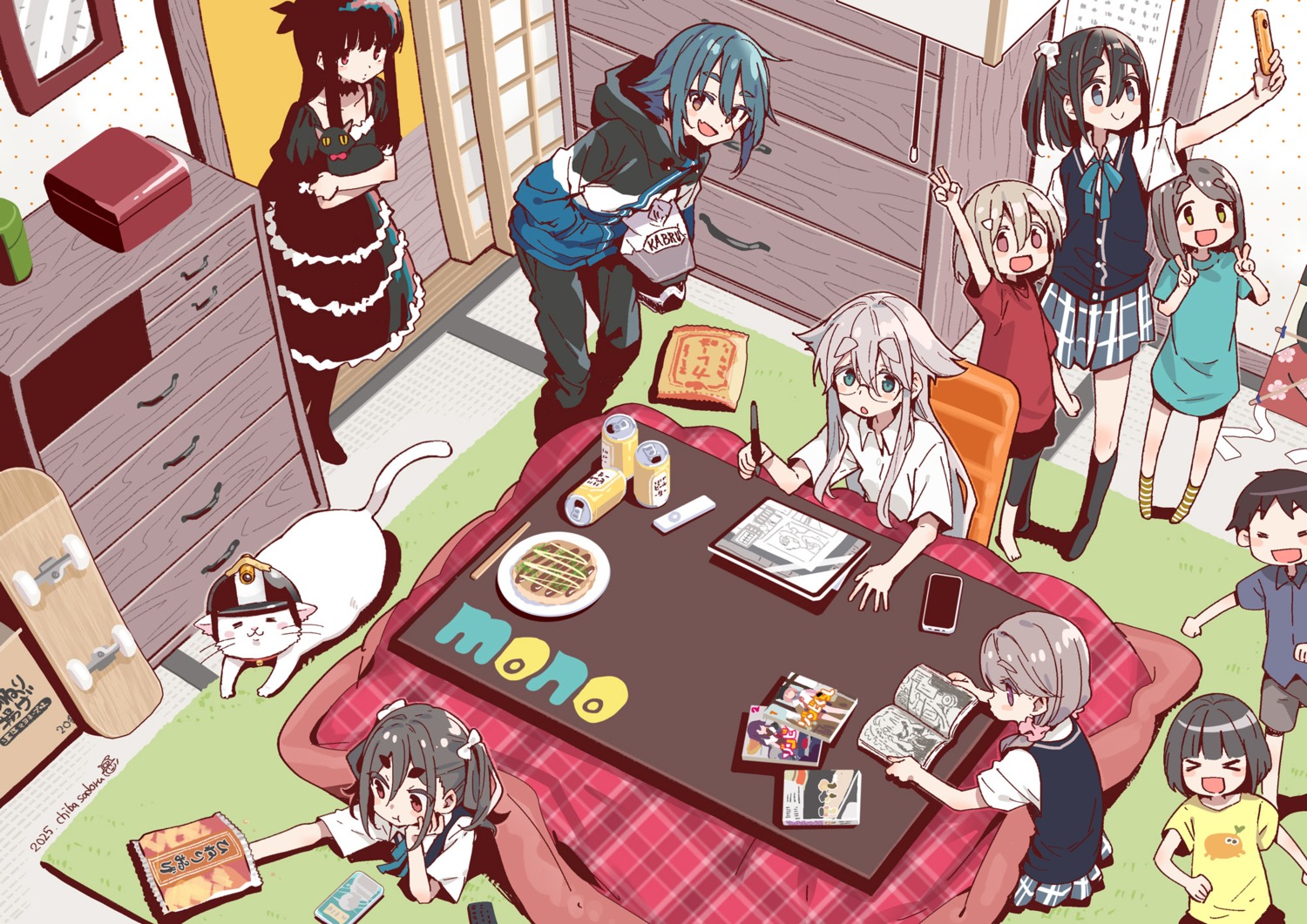 akiyama_haruno, amamiya_satsuki_(mono), chiba_sadoru, dress, kiriyama_an, komada_kako, kurokuma_torayo, megane