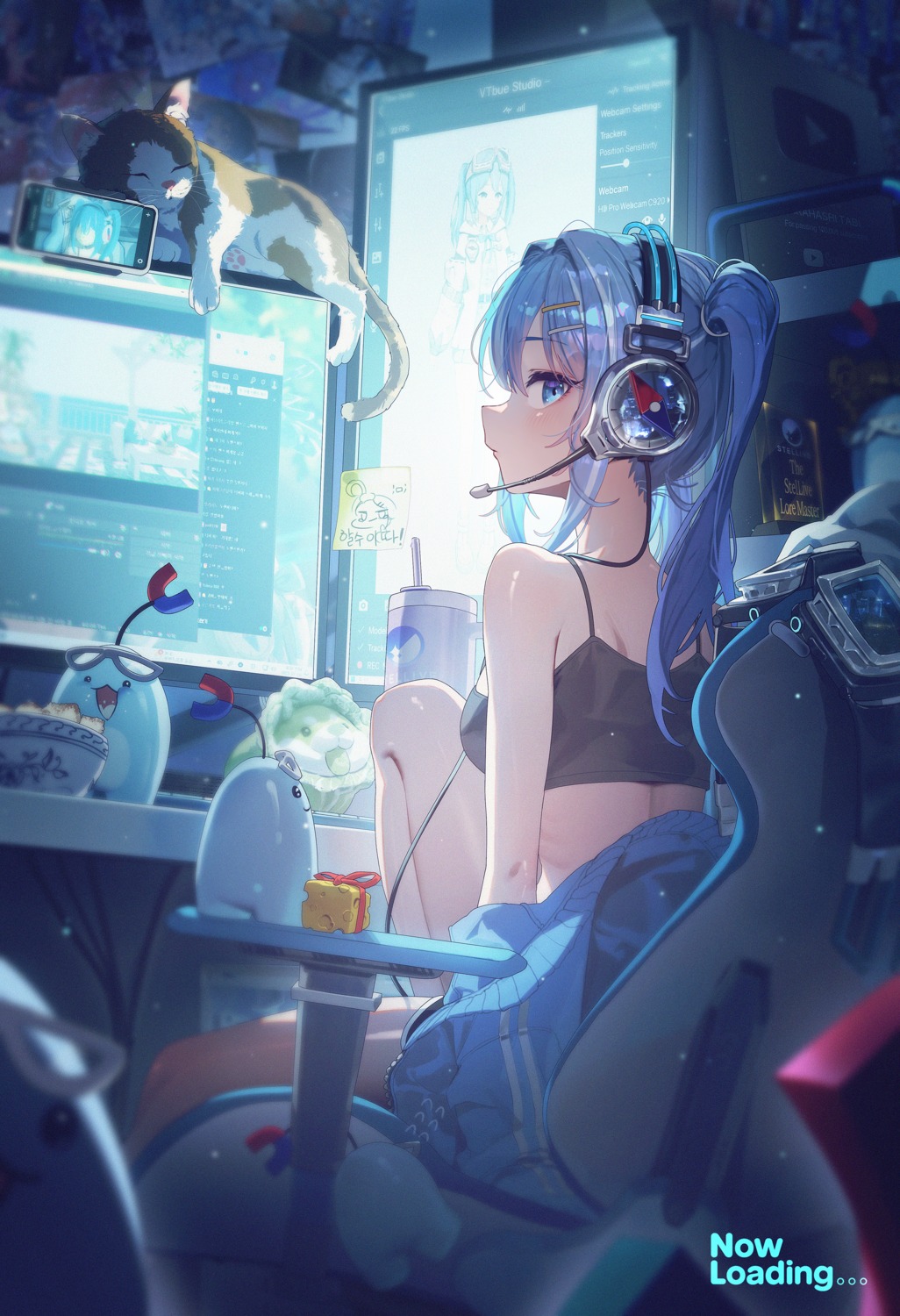 arahashi_tabi, gym_uniform, headphones, neko, stellive, sushispin