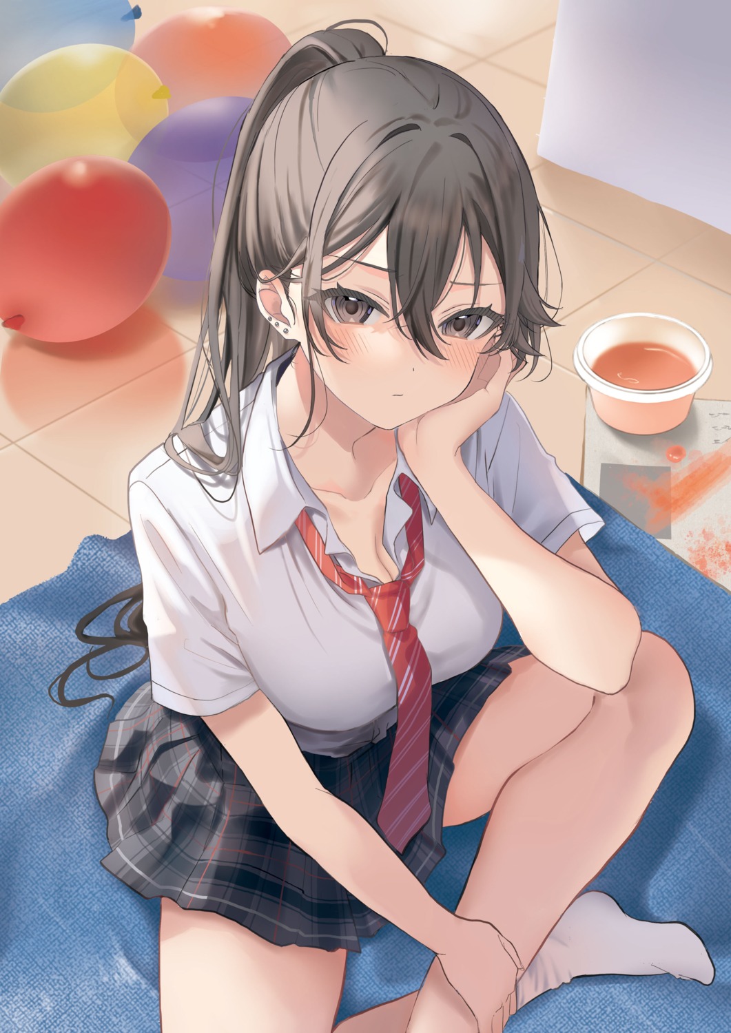 cleavage, hamu, open_shirt, seifuku, shimizu_kei, tonari_no_seki_no_yankee_shimizu-san_ga_kami_wo_kuroku_sometekita