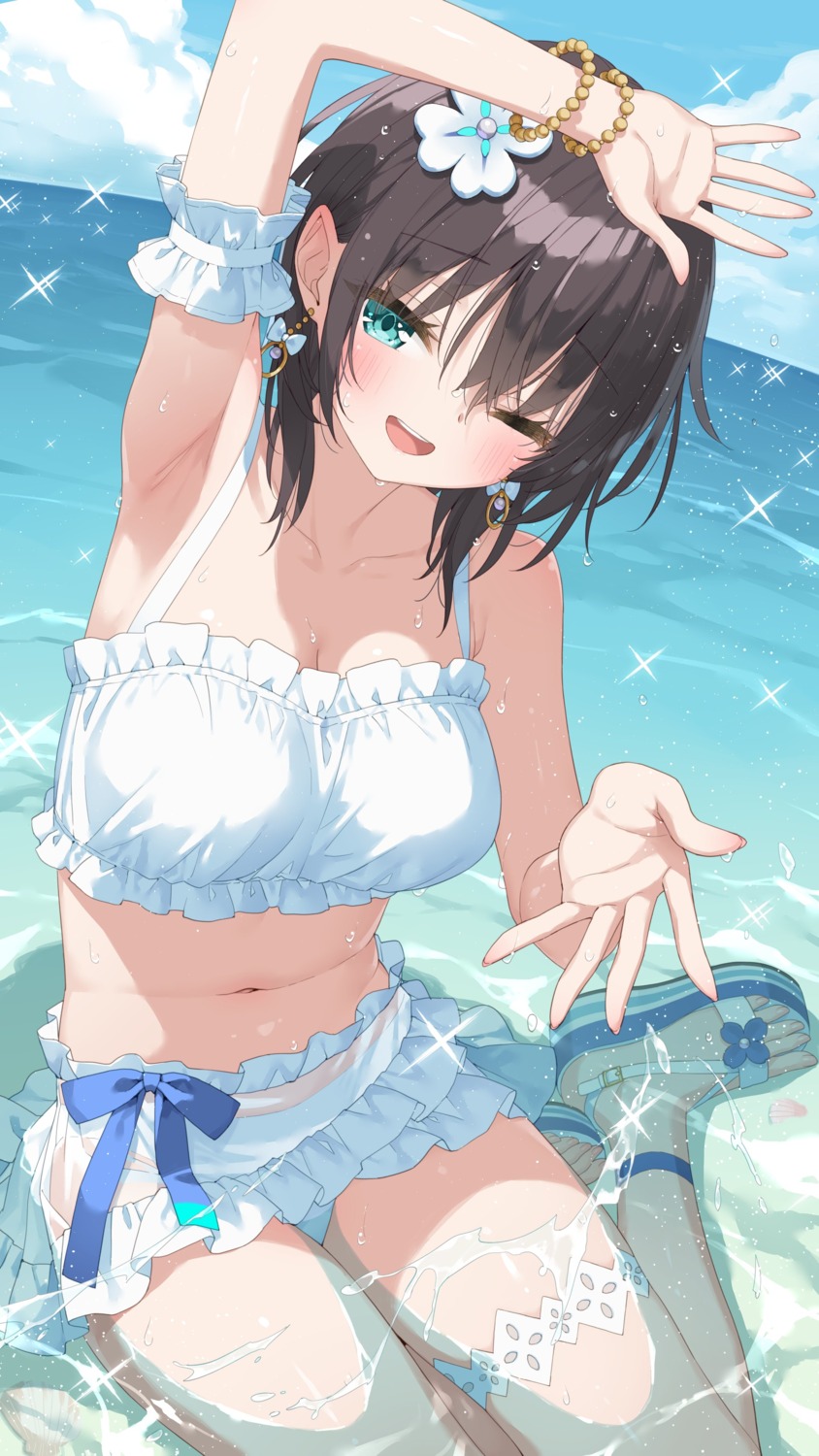 aoi_erika, bikini, garter, heaven_burns_red, kani_biimu, see_through, swimsuits, wet
