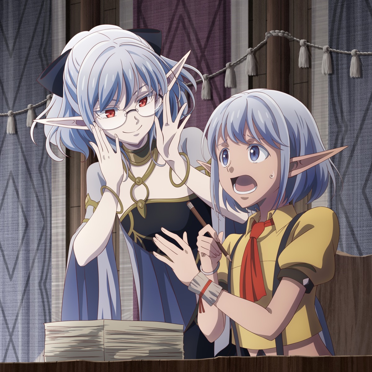 atou, disc_cover, elf, emle, isekai_mokushiroku_mynoghra, megane, no_bra, pointy_ears