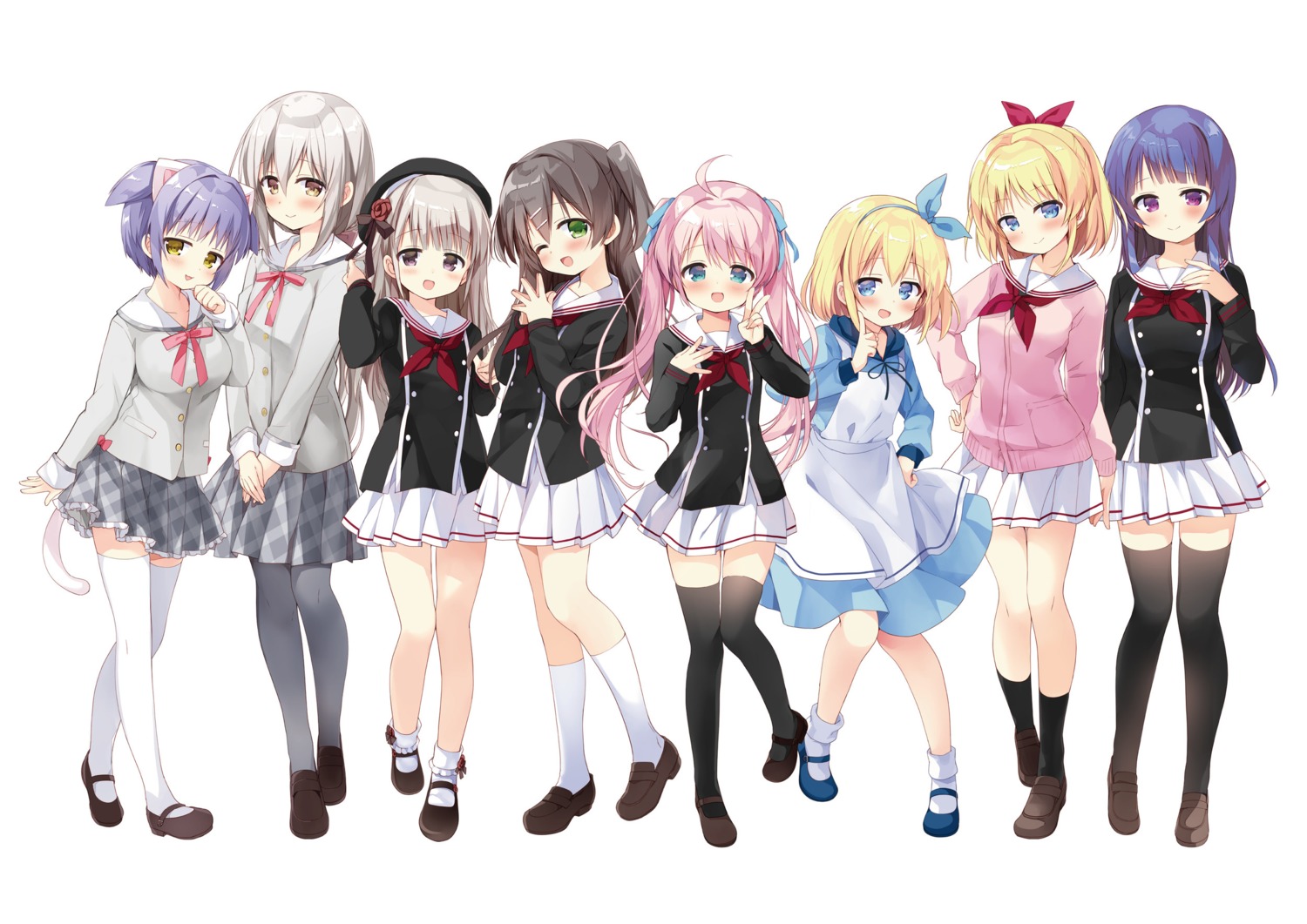 animal_ears, hatsukoi*rail_trip, hoshimatsuri_towa, miyazawa_mahiro, miyazawa_mikage, nagayama_yuunon, nekomimi, ogawa_kohaku, pantyhose, seifuku, shiratori_prision, sweater, tail, tenman_sora, thighhighs