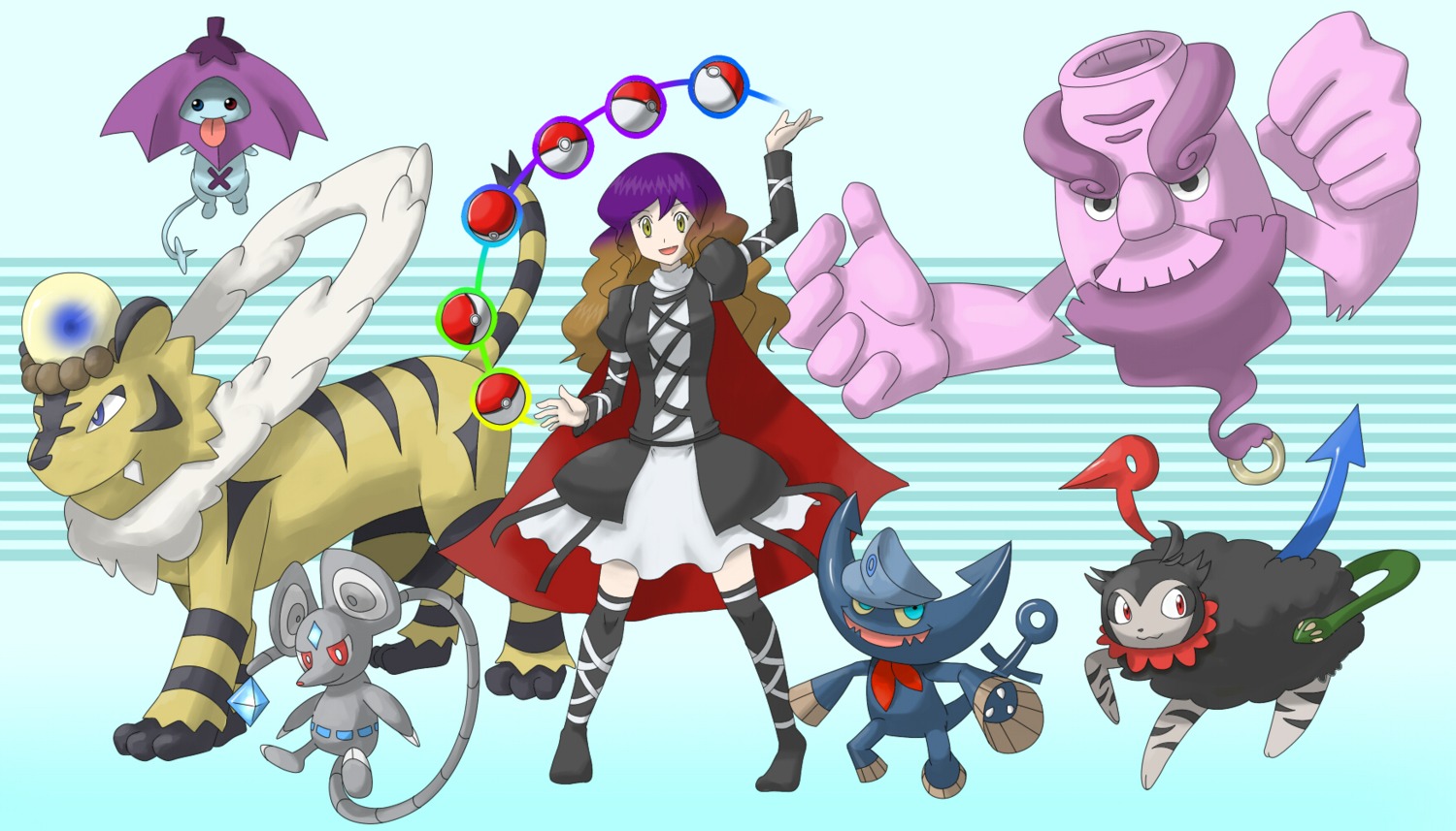 crossover, dress, hijiri_byakuren, houjuu_nue, monster, murasa_minamitsu, nazrin, pokemon