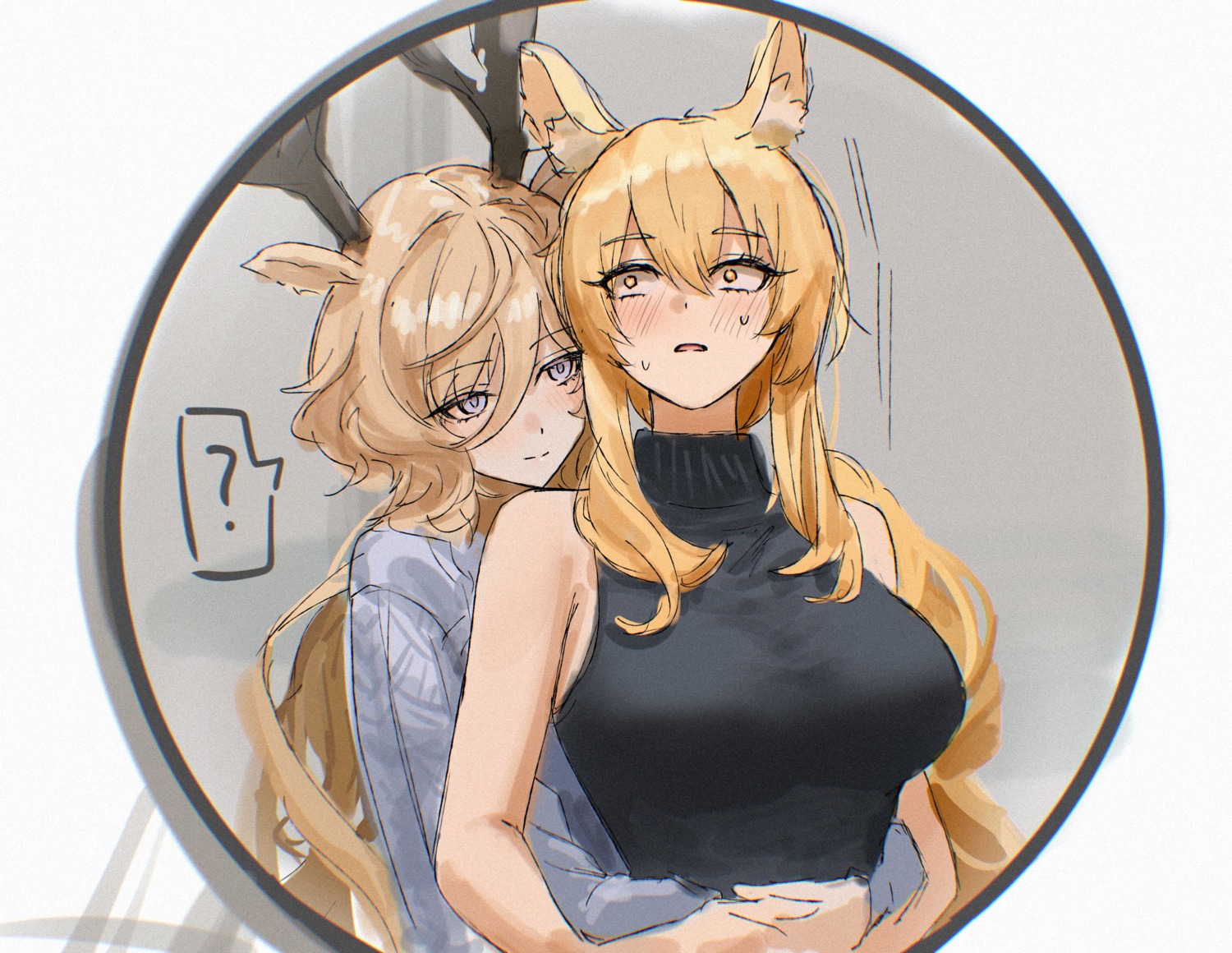 animal_ears, arknights, c113oreo, horns, nearl_(arknights), sketch, sweater, viviana_droste
