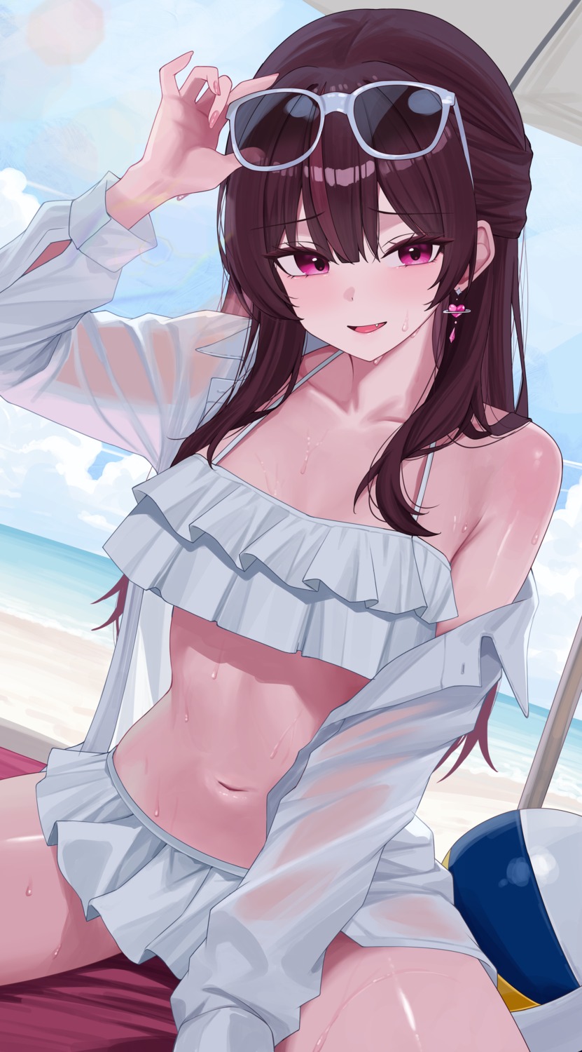 bikini, dress_shirt, jururu, megane, open_shirt, see_through, sei_(0724sei6), swimsuits