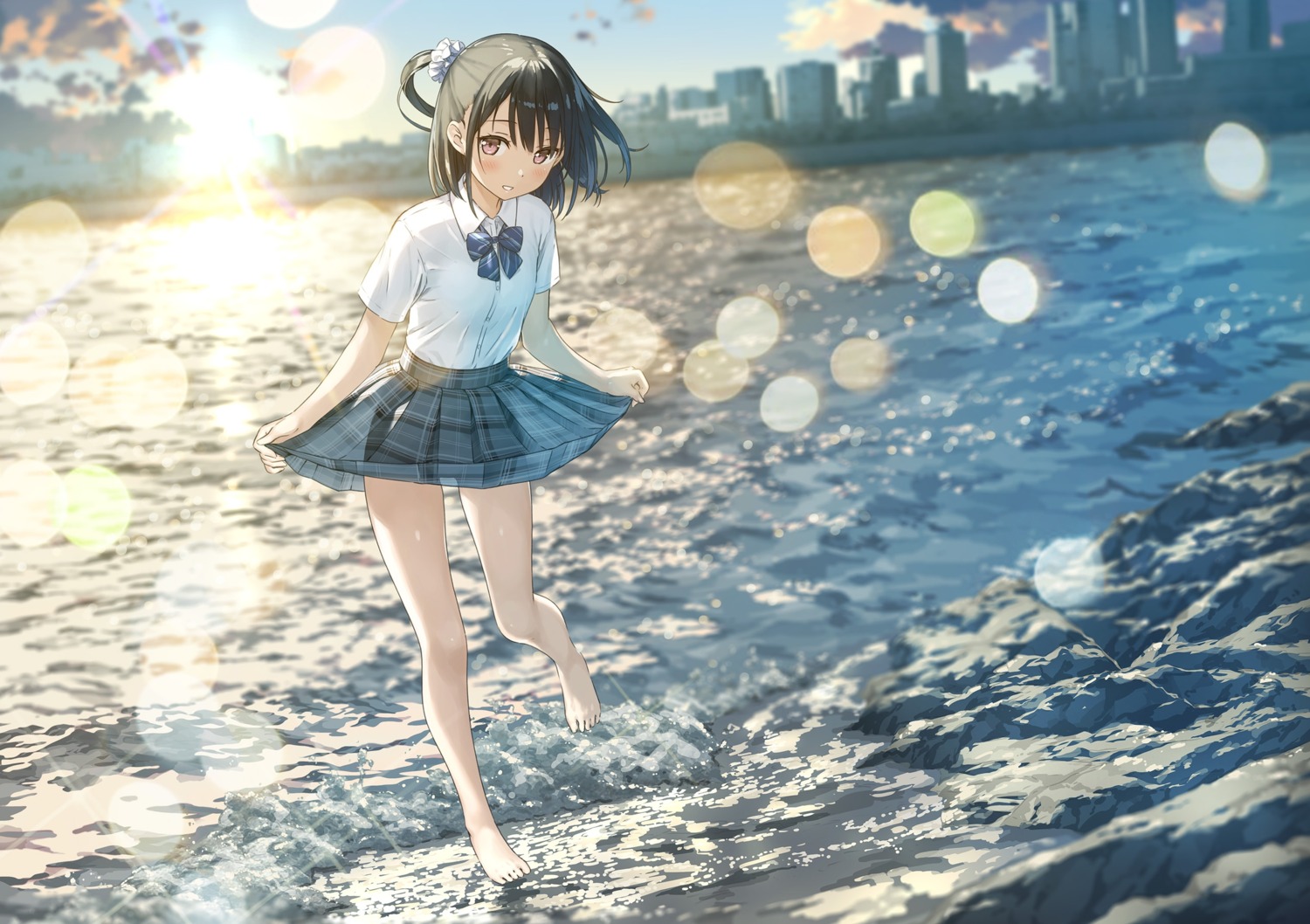 kantoku, see_through, seifuku, shizuku_(kantoku), skirt_lift, wet