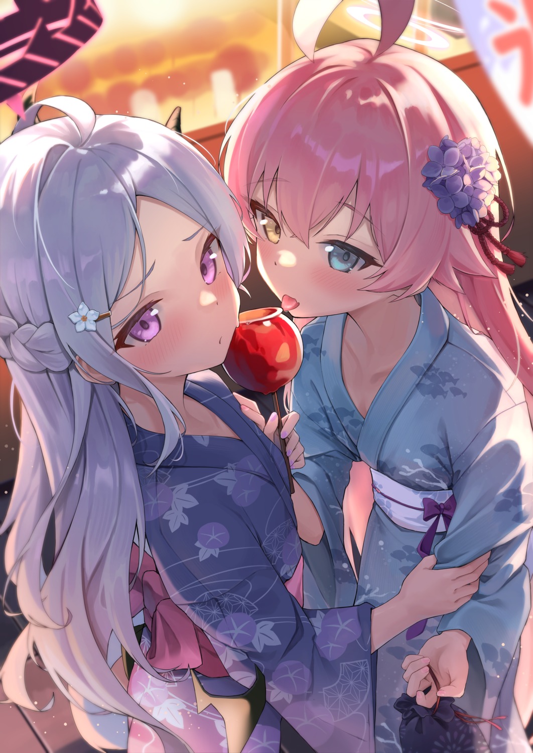 blue_archive, devil, halo, heterochromia, horns, kuroliu_9021, sorasaki_hina, takanashi_hoshino