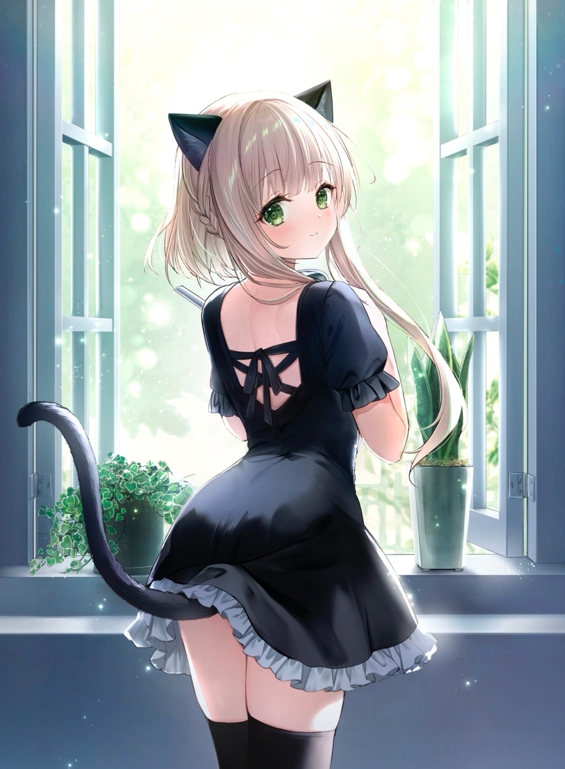 animal_ears, ass, dress, nekomimi, skirt_lift, tail, thighhighs, yonezou