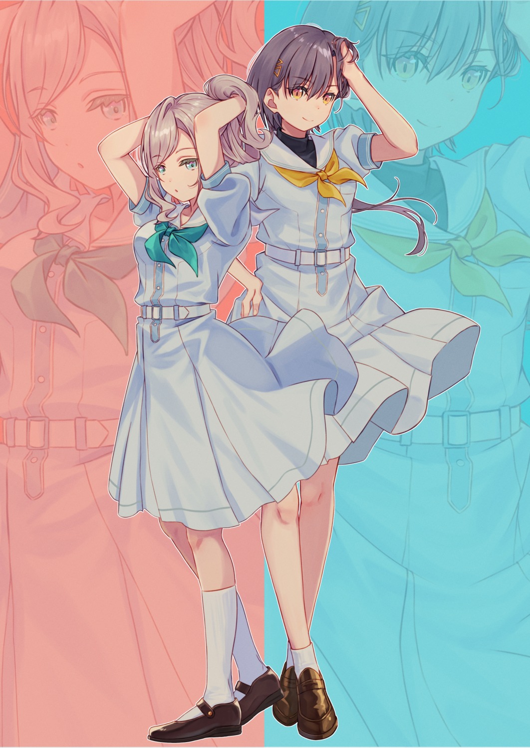 ceras_yanagita_lilienfeld, katsuragi_izumi, love_live!_(series), love_live!_hasu_no_sora_jogakuin_school_idol_club, macken, seifuku, skirt_lift