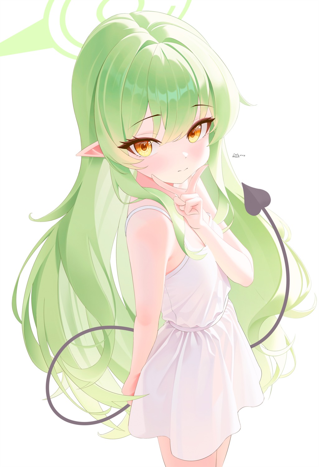 blue_archive, dress, halo, kuma_mudi, pointy_ears, summer_dress, tachibana_hikari, tail
