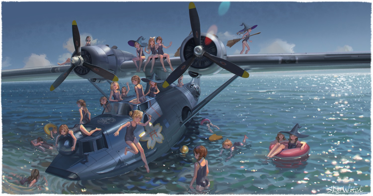 alphonse, megane, school_swimsuit, swimsuits, weapon, wet, witch