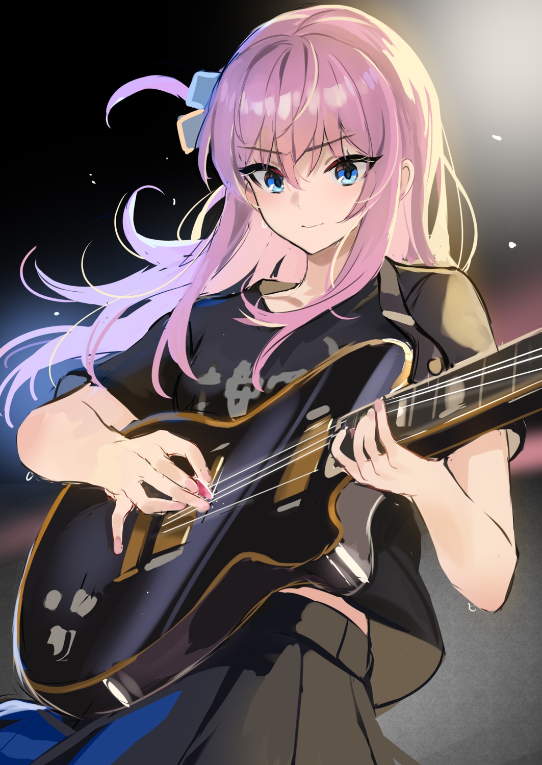bocchi_the_rock!, gotou_hitori, guitar, seifuku, sketch, stone_(ksorede), uniform, wet