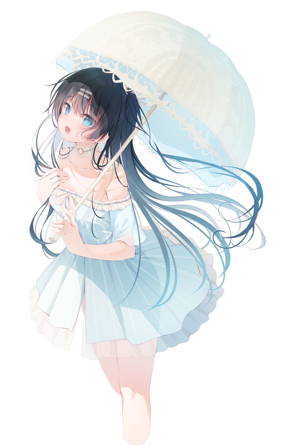 dress, humuyun, no_bra, see_through, summer_dress, tsukune_(humuyun), umbrella