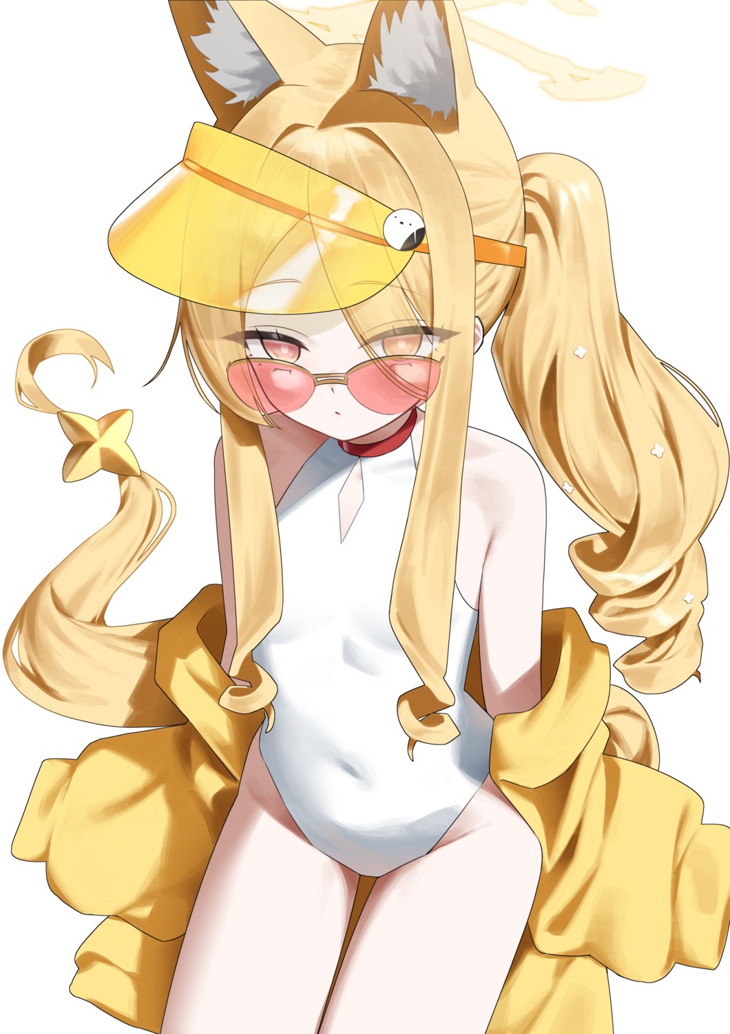 animal_ears, blue_archive, halo, kitsune, megane, n4_h4m, swimsuits, tail