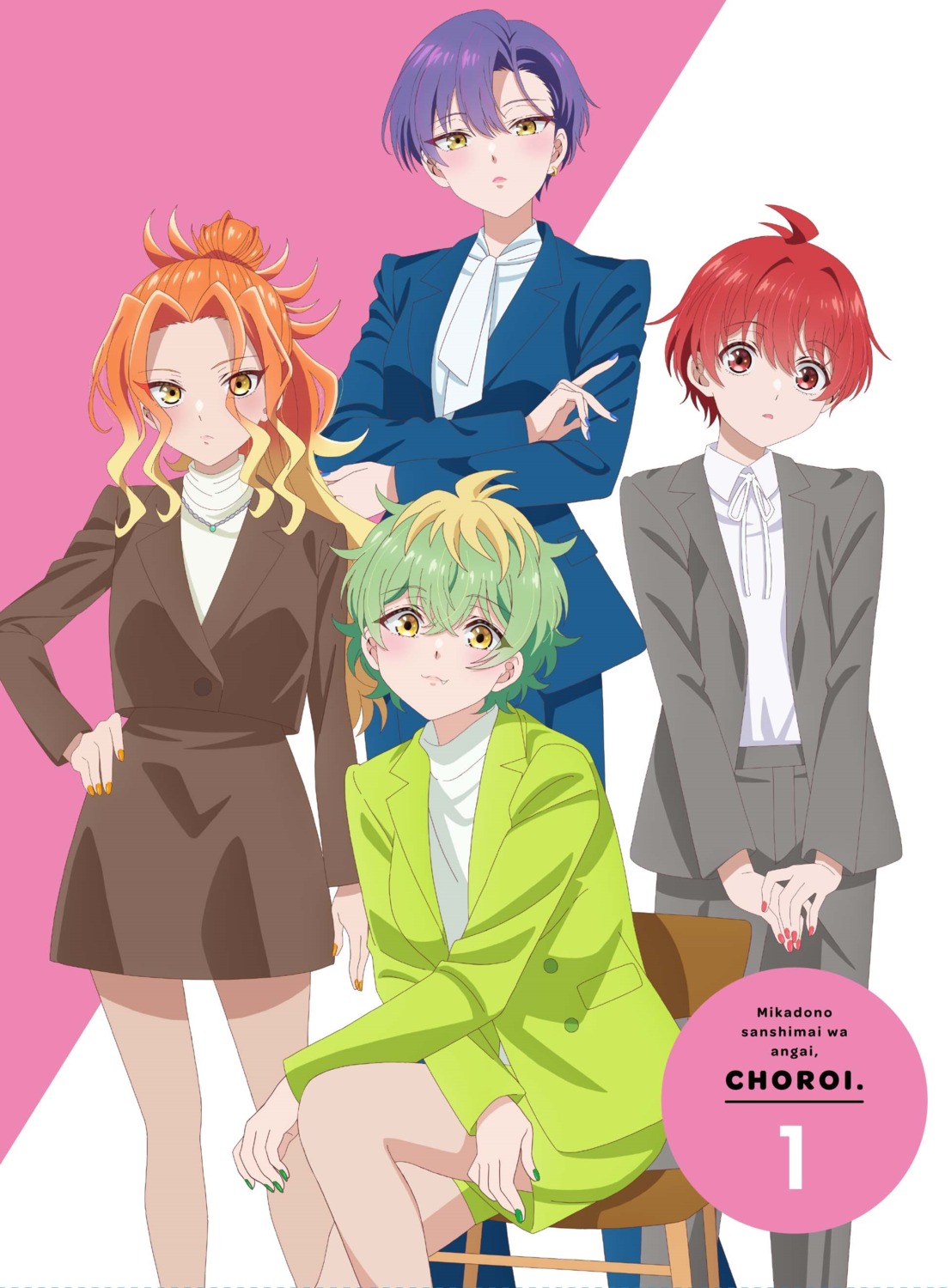 ayase_yuu_(mikadono_sanshimai), business_suit, disc_cover, mikadono_kazuki, mikadono_miwa, mikadono_niko, mikadono_sanshimai_wa_angai_choroi., sweater