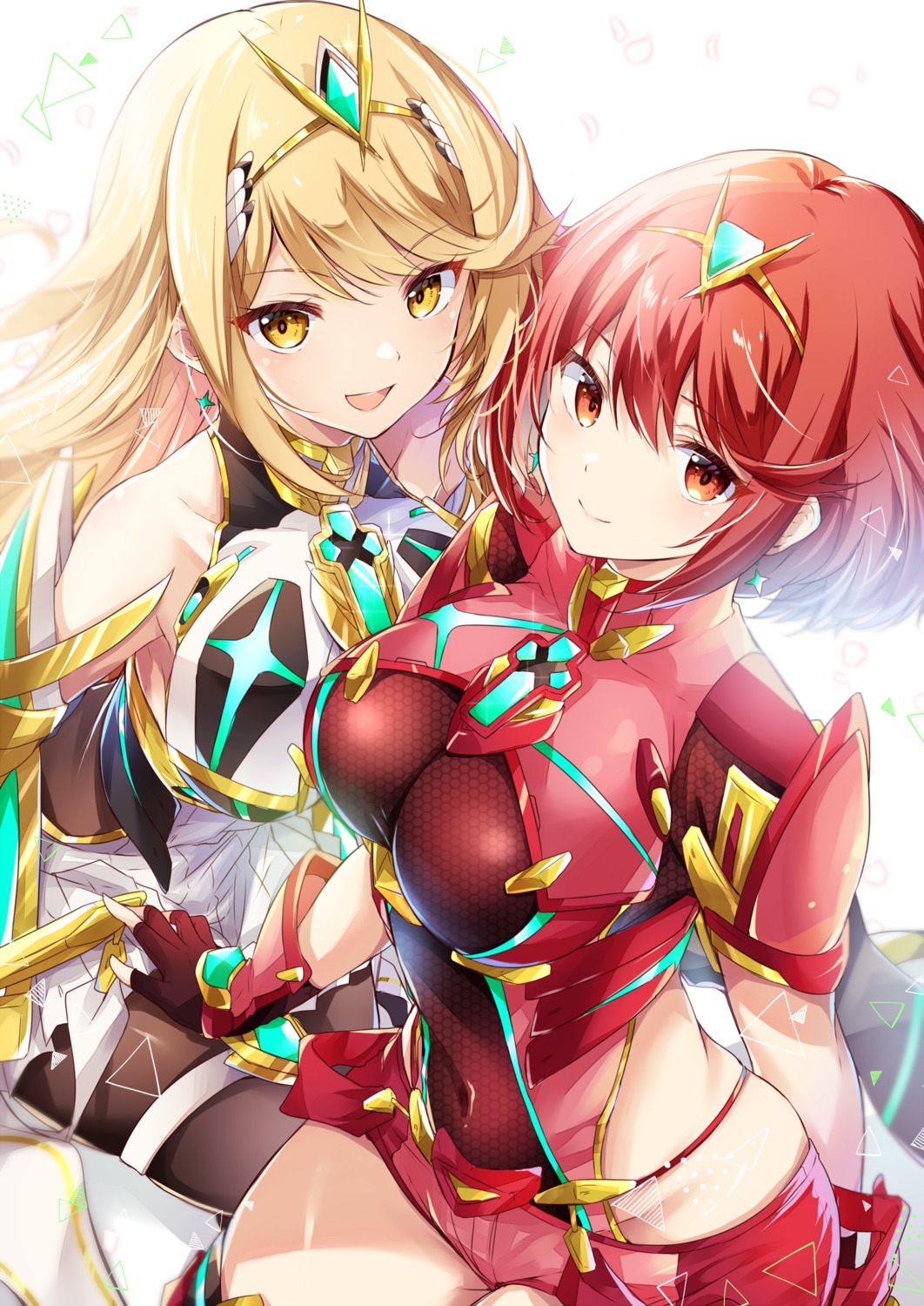 dress, garter, hikari_(xenoblade_2), homura_(xenoblade_2), leotard, pantyhose, thighhighs, ui_frara