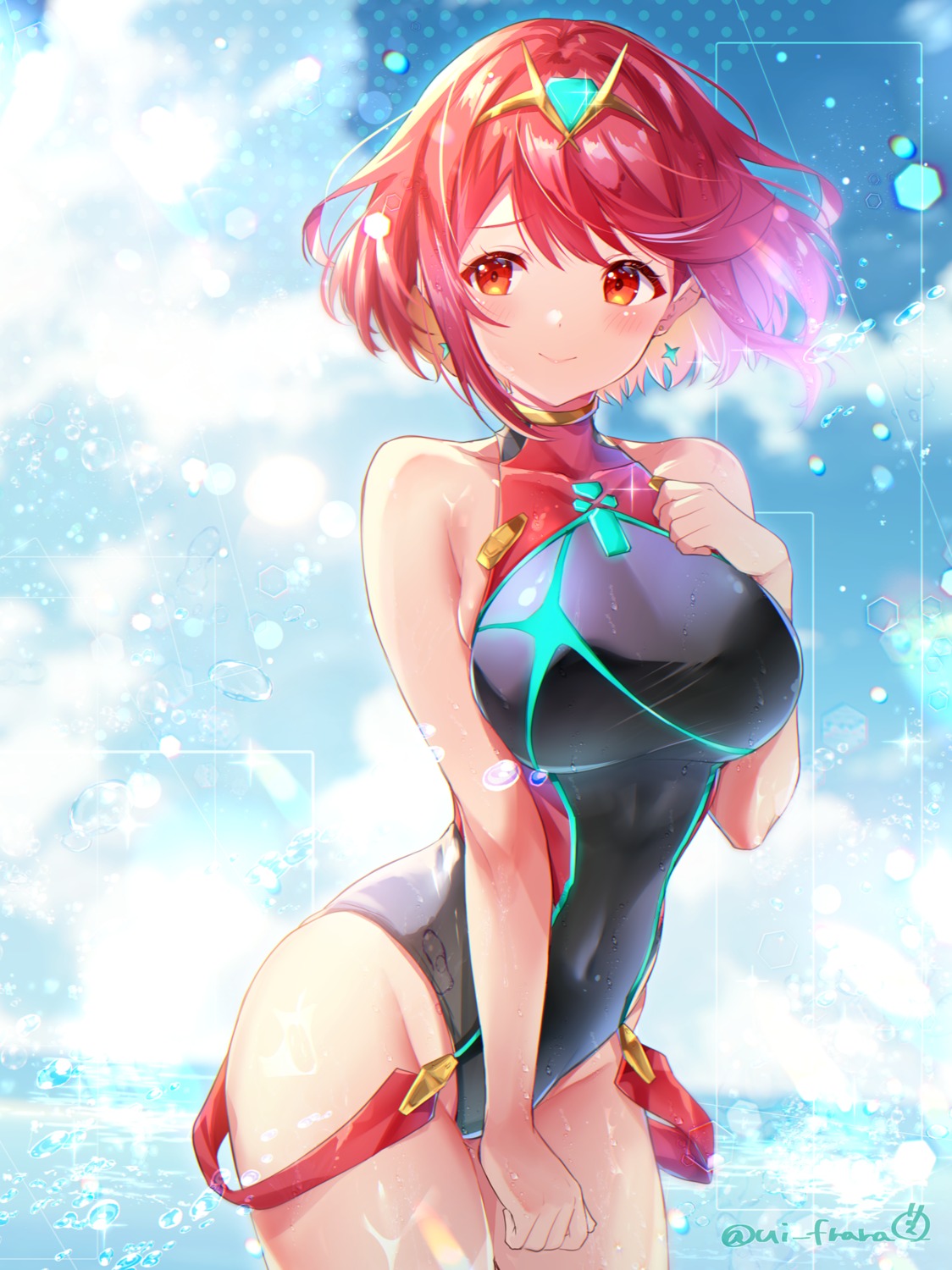 homura_(xenoblade_2), swimsuits, ui_frara, wet, xenoblade_(series), xenoblade_2