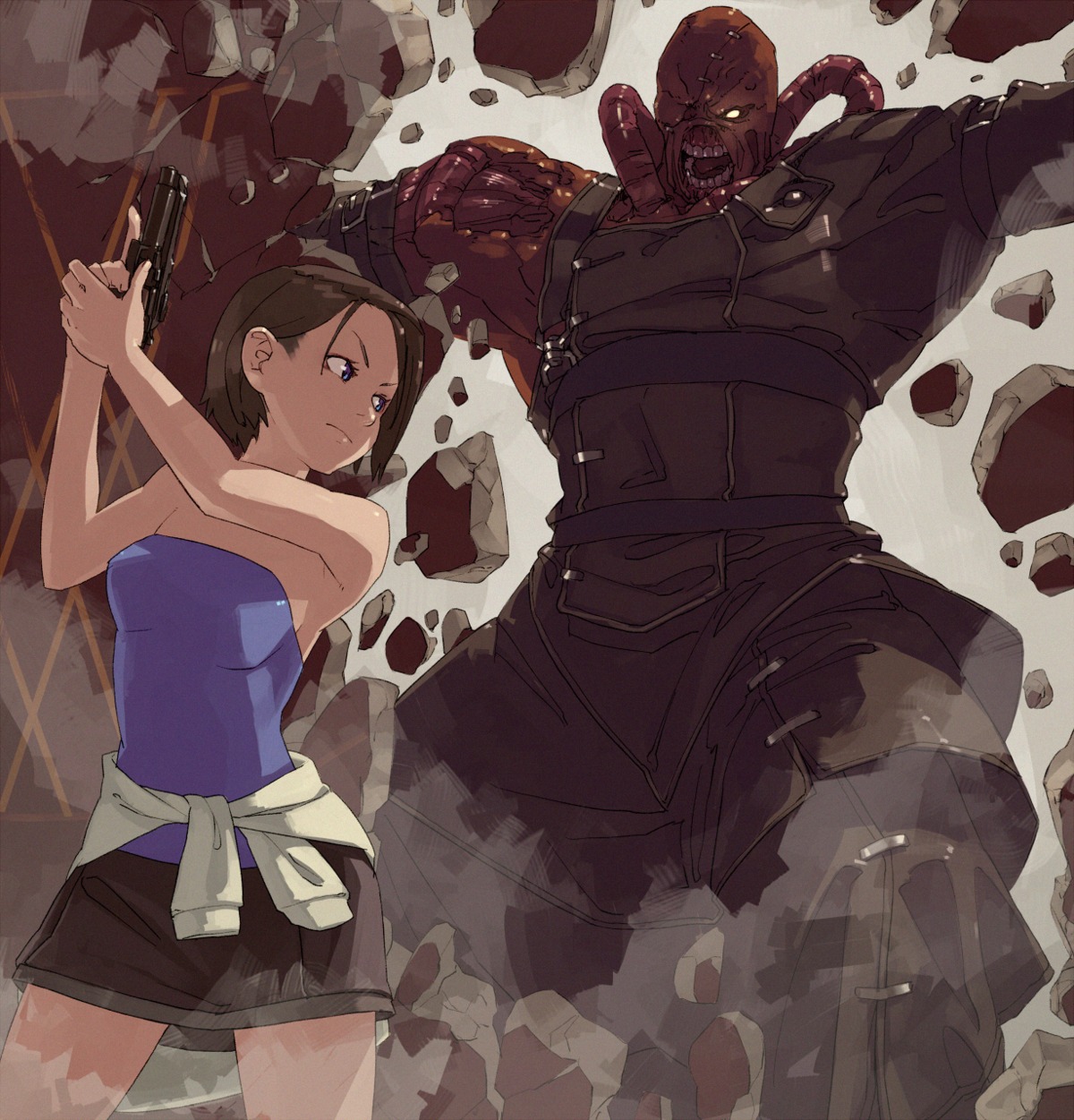 gun, jill_valentine, monster, nemesis_(resident_evil), resident_evil, shihou