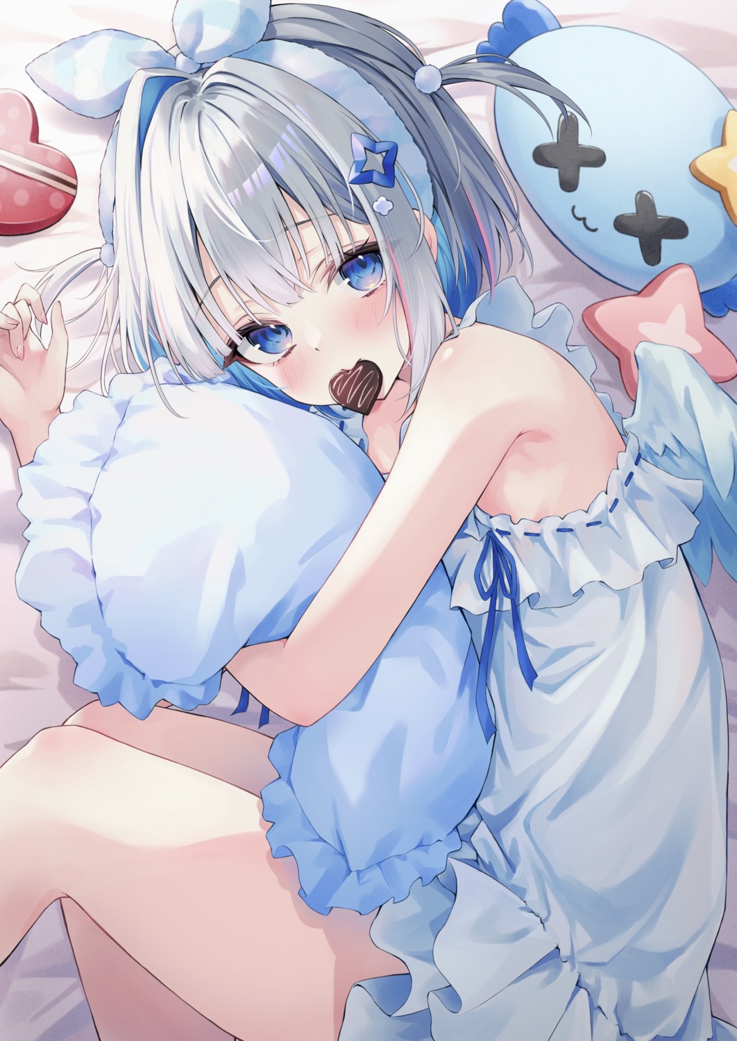 amane_kanata, aoha_(aohasora), hololive, pajama, valentine, wings
