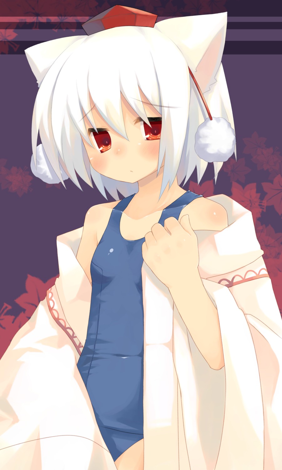 animal_ears, inubashiri_momiji, open_shirt, school_swimsuit, swimsuits, toba_hiyoko, touhou