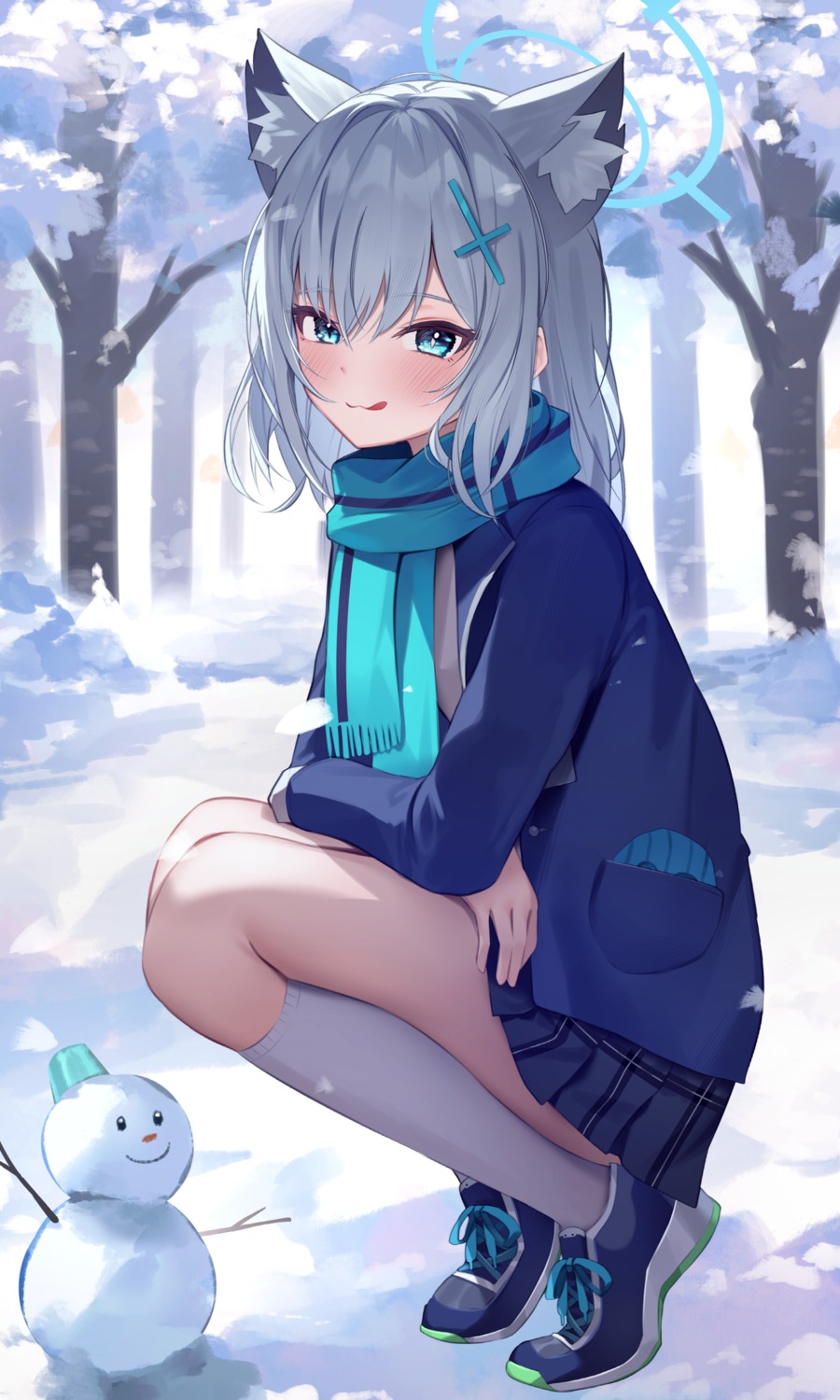 animal_ears, blue_archive, halo, nekomimi, seifuku, shuvi_(shuvi1125), skirt_lift, sunaookami_shiroko