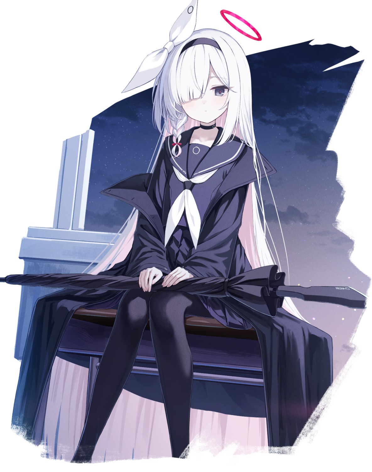 arona_(blue_archive), blue_archive, gun, halo, pantyhose, plana_(blue_archive), seifuku, skirt_lift